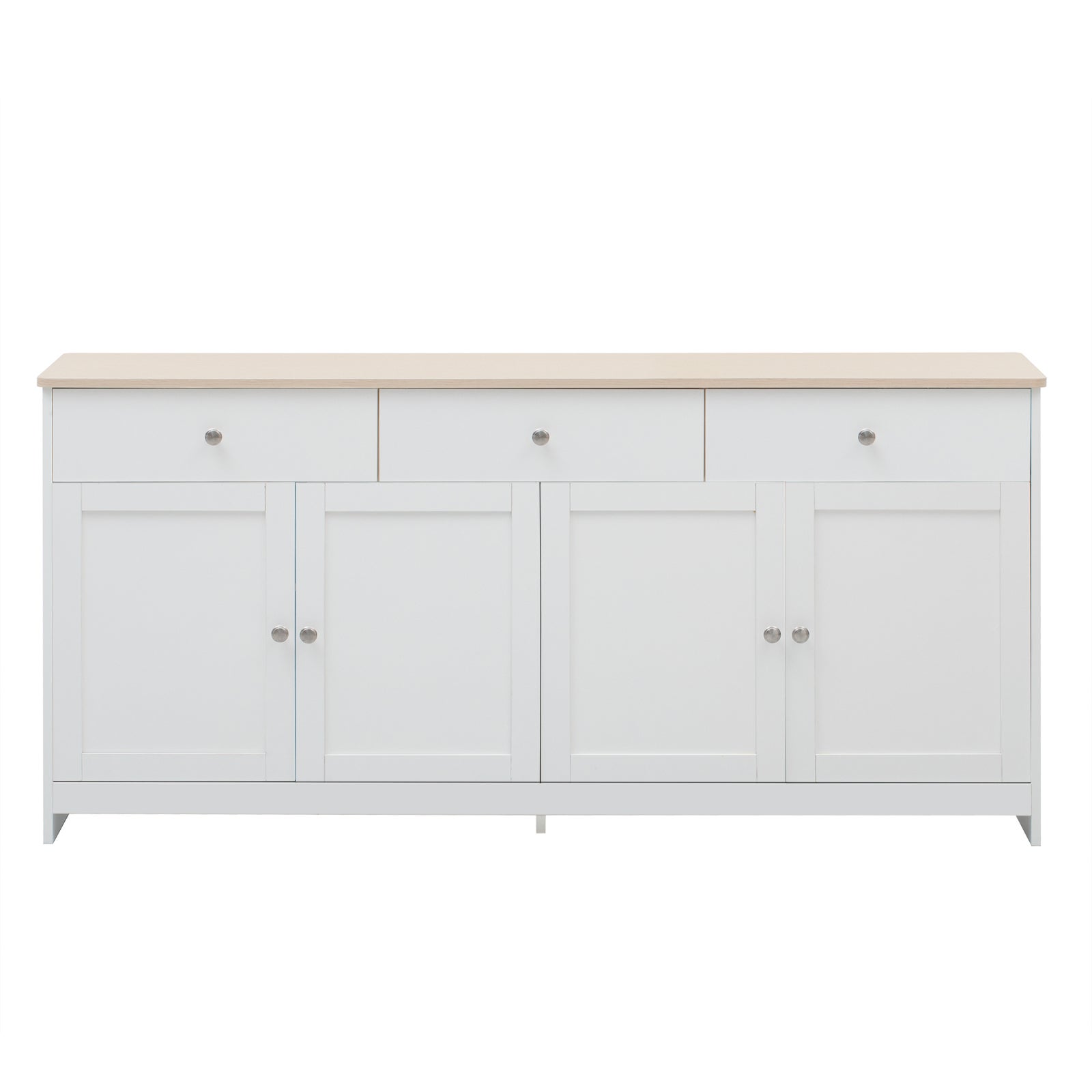 Buffet à 4 portes et 2 tiroirs - comptoir à finition blanche et grain de bois - poignées métal portes à charnières - L160 x P37 x H75 cm - Scandinave - 8