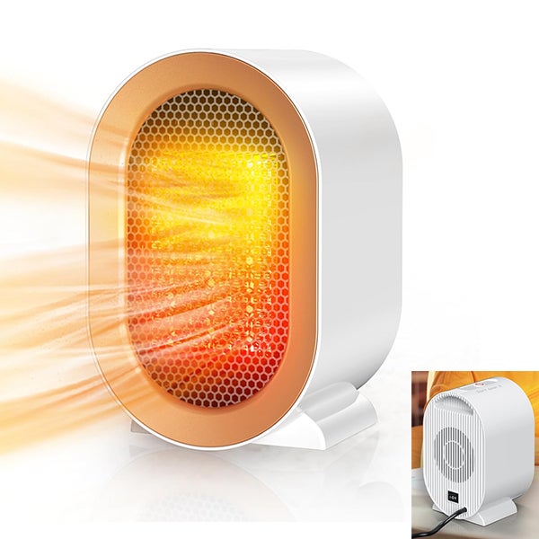 Zimowy ogrzewacz pomocniczy, grzejnik elektryczny 1200 W, mini termowentylator, grzejnik biurkowy - biały