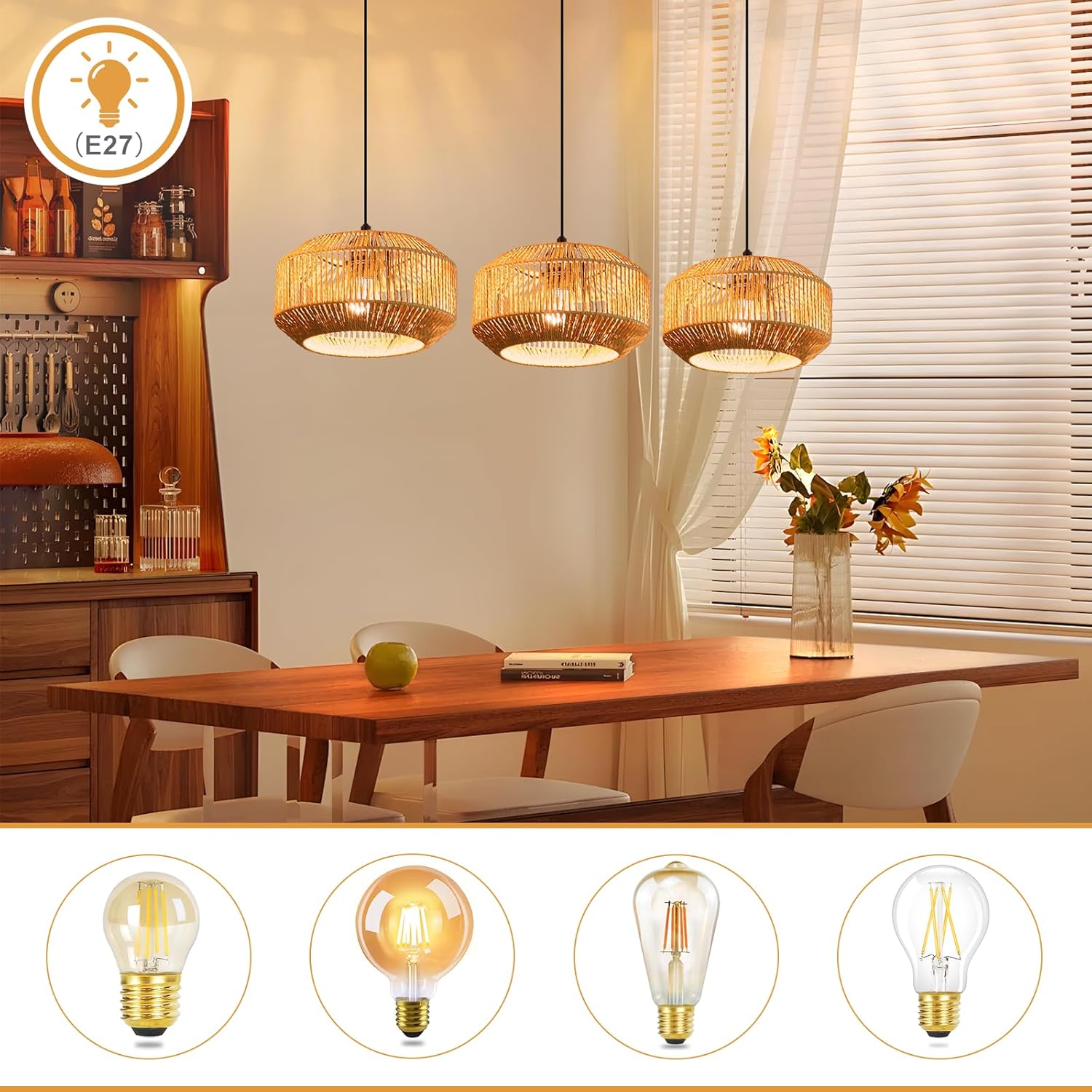 ZMH Suspension 3 Flamme Vintage E27 Décoration De Salle à Manger (ampoule Non Incluse) - 5