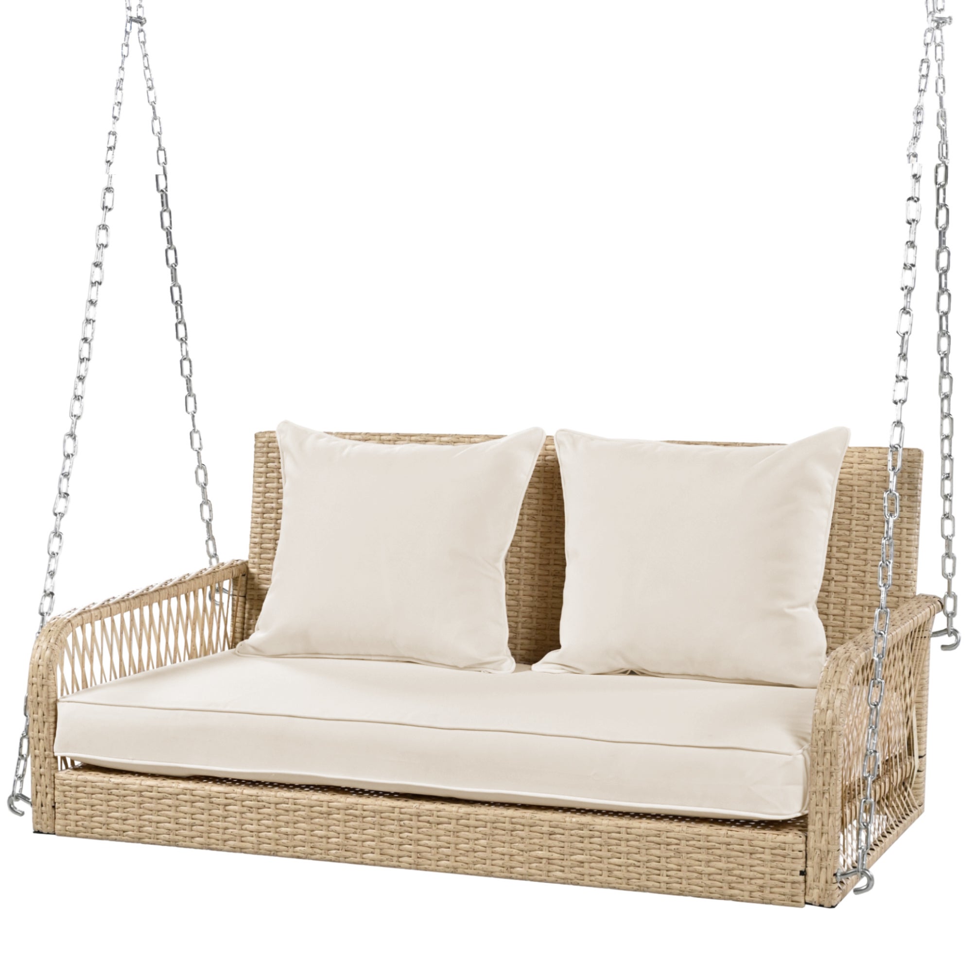 Balançoire canapé d'extérieur 2 places en rotin beige | Coussins amovibles et lavables (assise/dossier) - 5