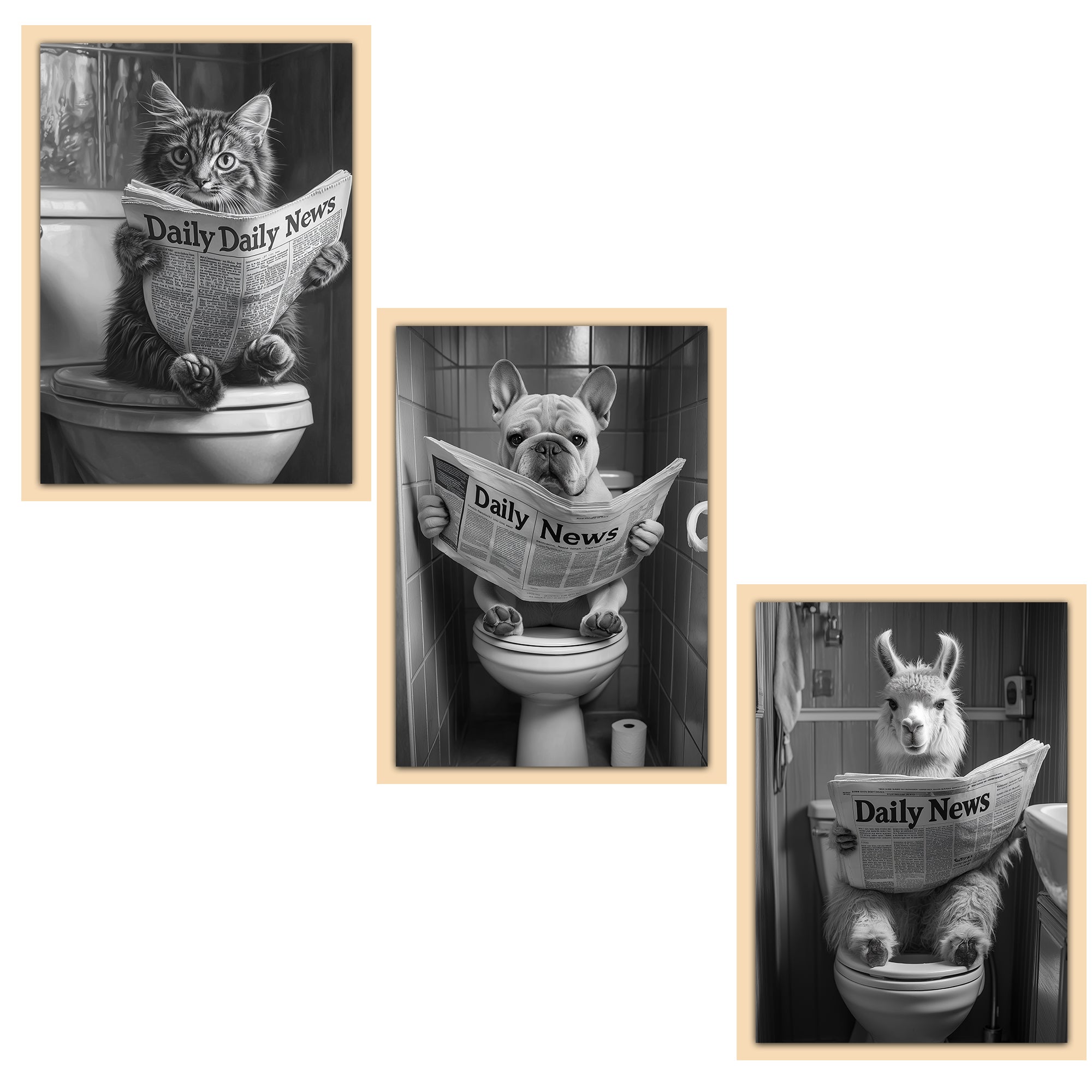 Tableau Toile Singe Humoristique Sur Toilettes Lisant Journal - Affiche Murale Déco Intérieur A1 60x80 Cm Sans Cadre