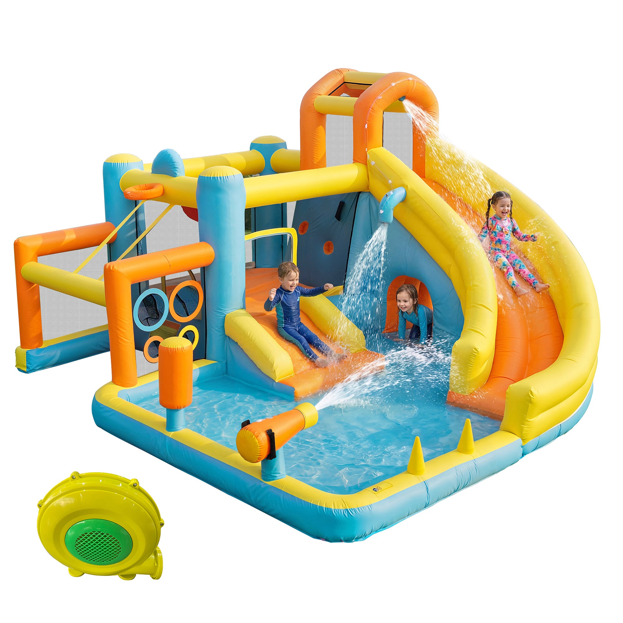 Gigantyczny Dmuchany Park Wodny 9w1 - Zjeżdżalnia, Trampolina, Ring i Wspinaczka - Dmuchawa 450W - 405x416x218cm