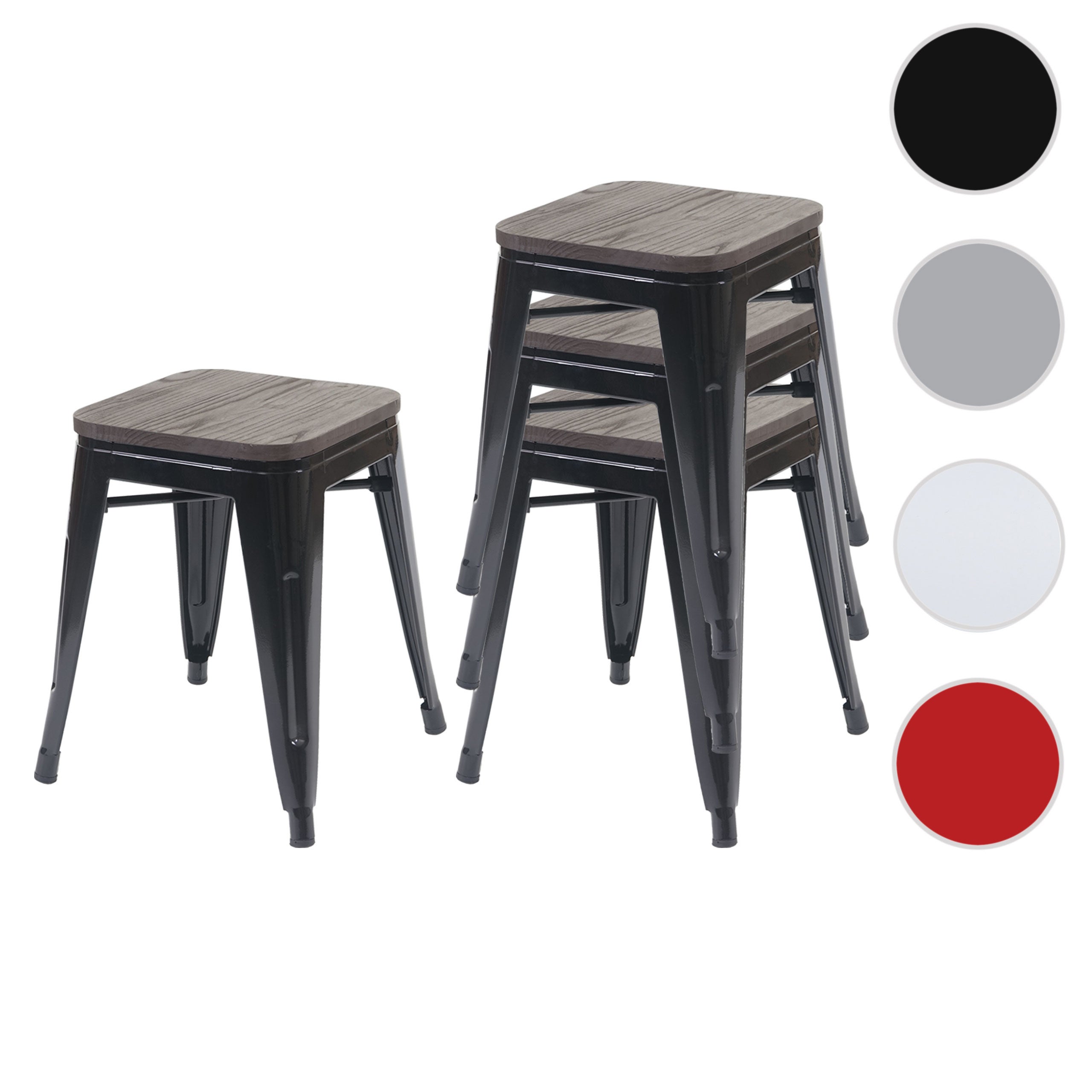 Zestaw 4 stołków HWC-A73 w tym drewniane siedzisko, metalowy stołek siedzisko stołek, metalowy industrialny design sztaplowany ~ czarny - 6