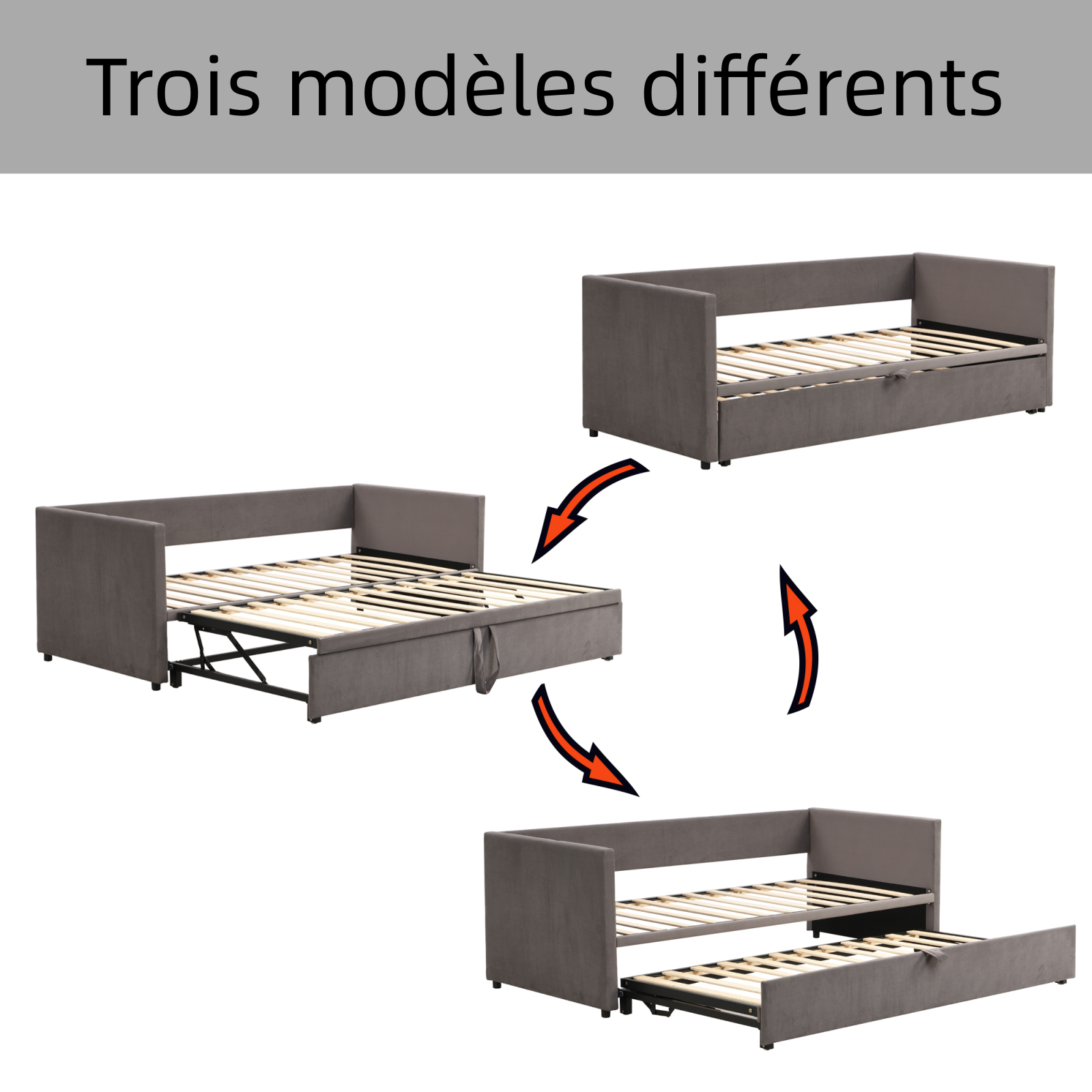 Canapé lit convertible180 x 200cm-Canapé-lit extensible rembourré pour Salon et Chambre d'Amis-Gain de place-lit 2 personnes-beige-Sans Matelas - 5