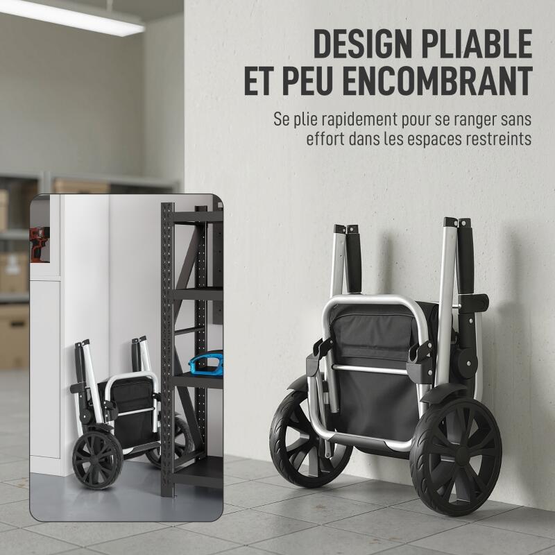 Chariot de courses pliable 40 L caddie de courses portable à roulettes avec poignée télescopique, 45,5x35,5x97cm, noir - 7