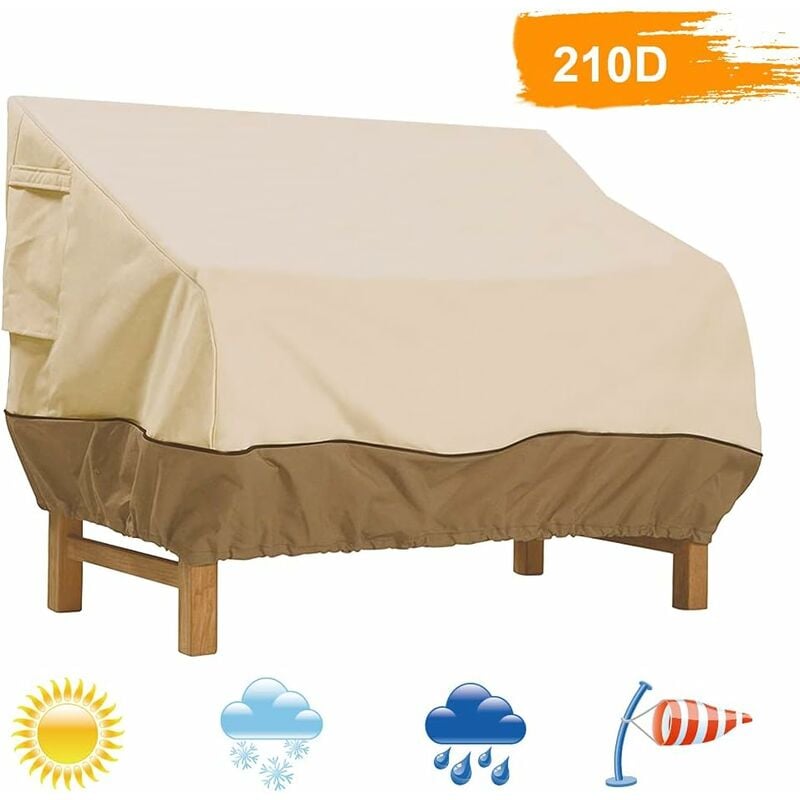 Housse de Protection pour Banc Jardin - Tissu Oxford Imperméable - Anti UV et Vent - Beige - 193 x 83 x 84 cm - 2