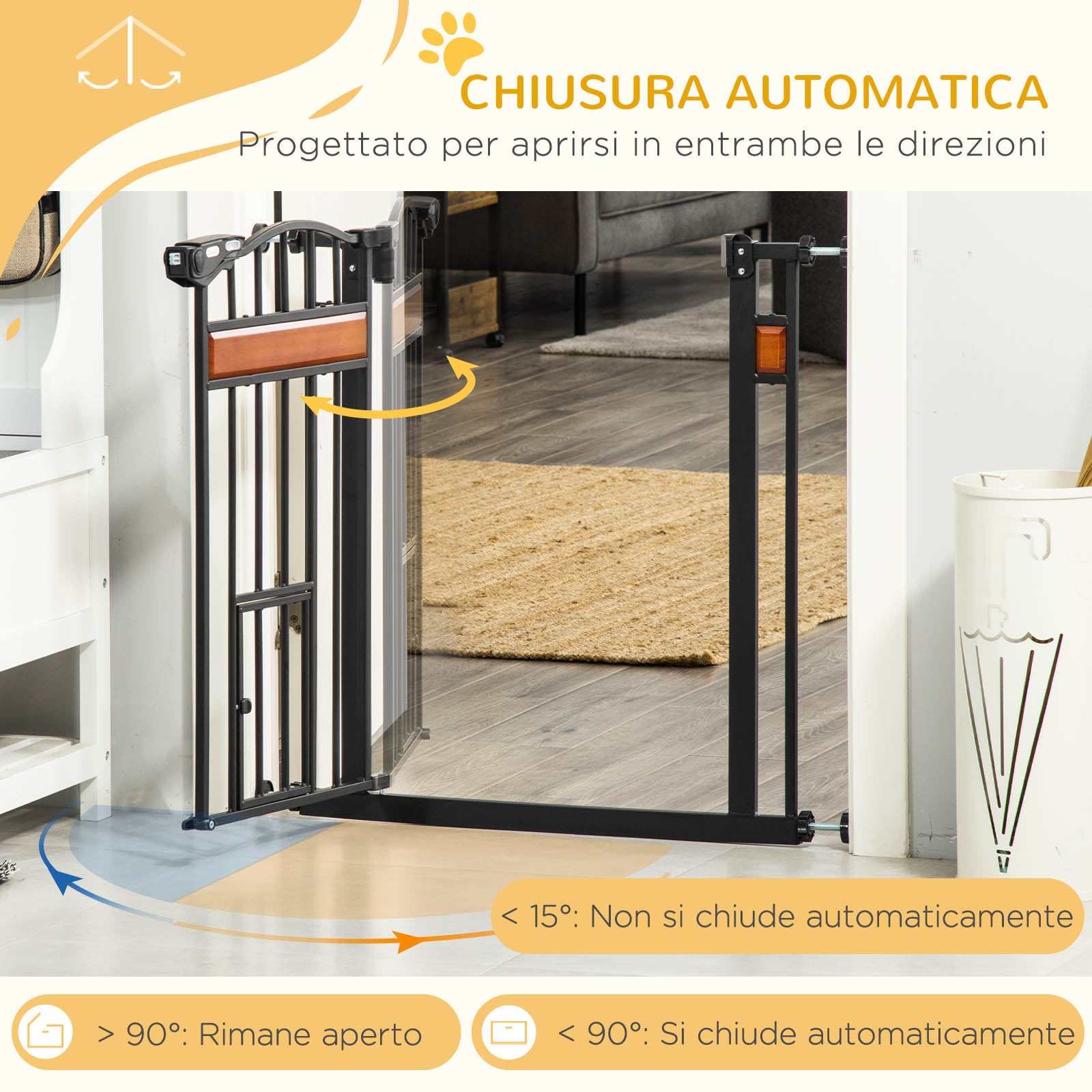 PawHut Cancellino per Cani con Fissaggio a Pressione, Barriera Estensibile da 74-80cm con Chiusura Automatica, Nero - 5