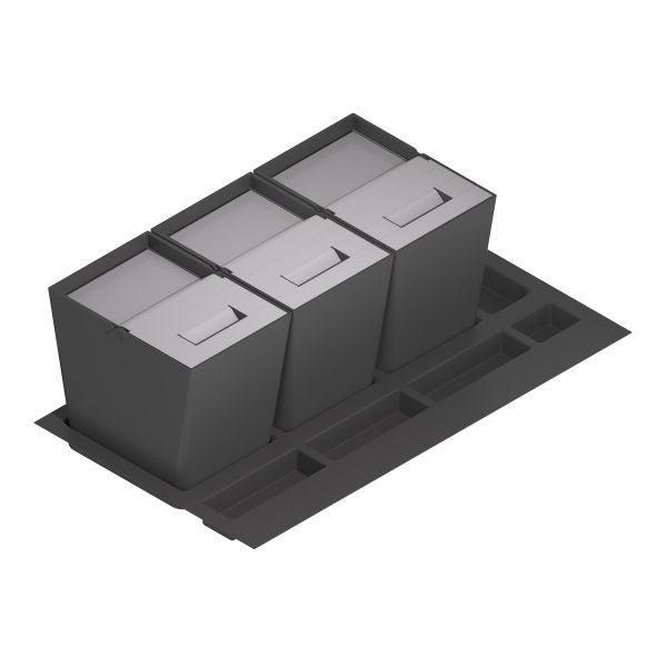 Cubo de basura y reciclaje para cajón de cocina - tapa de acero inoxidable, pp antracita, 900 mm ancho mueble/alto producto mm 295