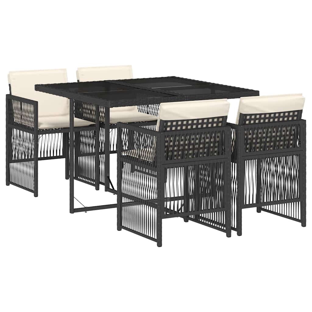 Set de muebles jardín 5 piezas con cojines ratán sintético negro - 2