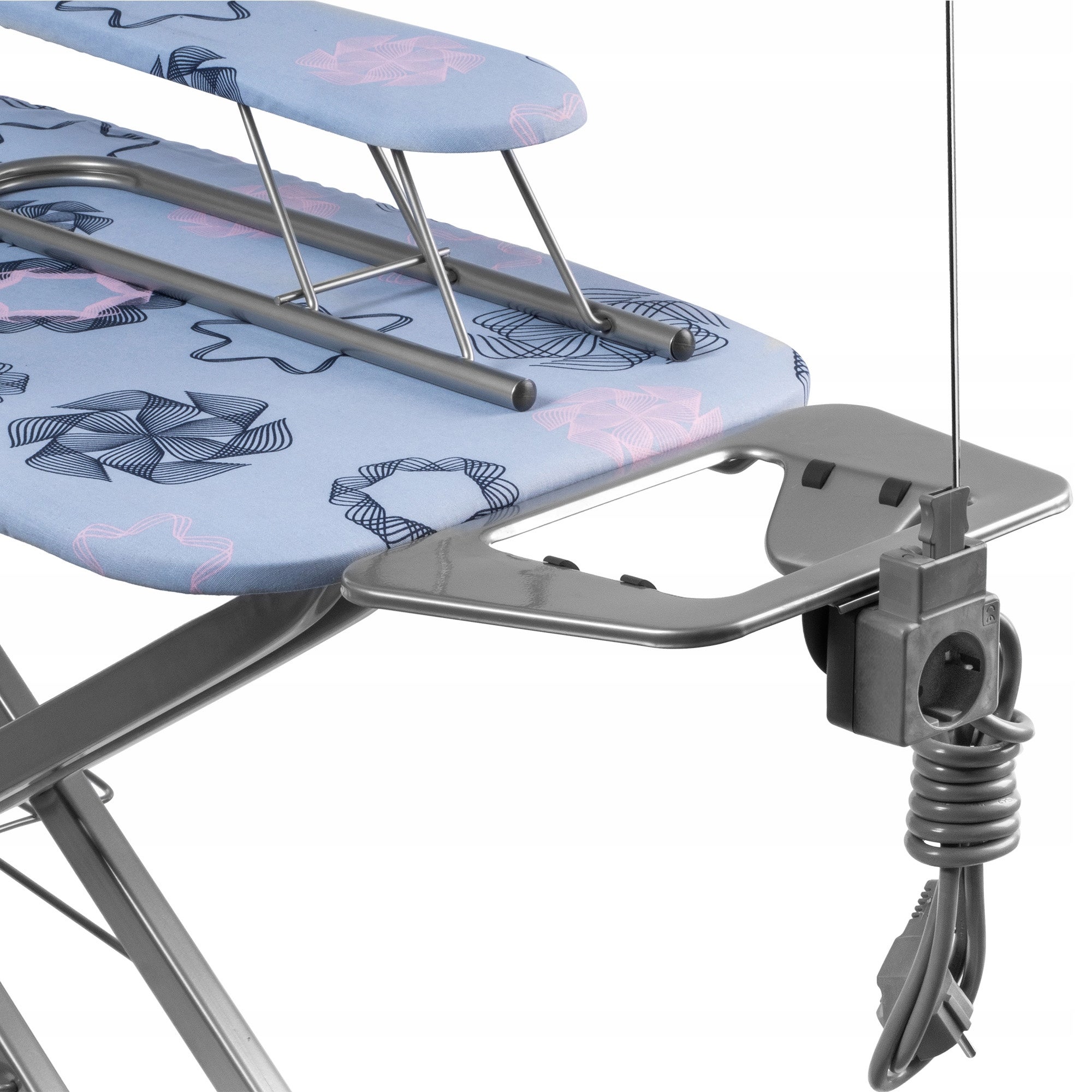 KADAX Table à Repasser pour Centrale Vapeur, Planche Pliable avec Support pour Fer, Prise de Courant, Étagère et Hauteur Réglable (120 x 38 cm, Bleu) - 2