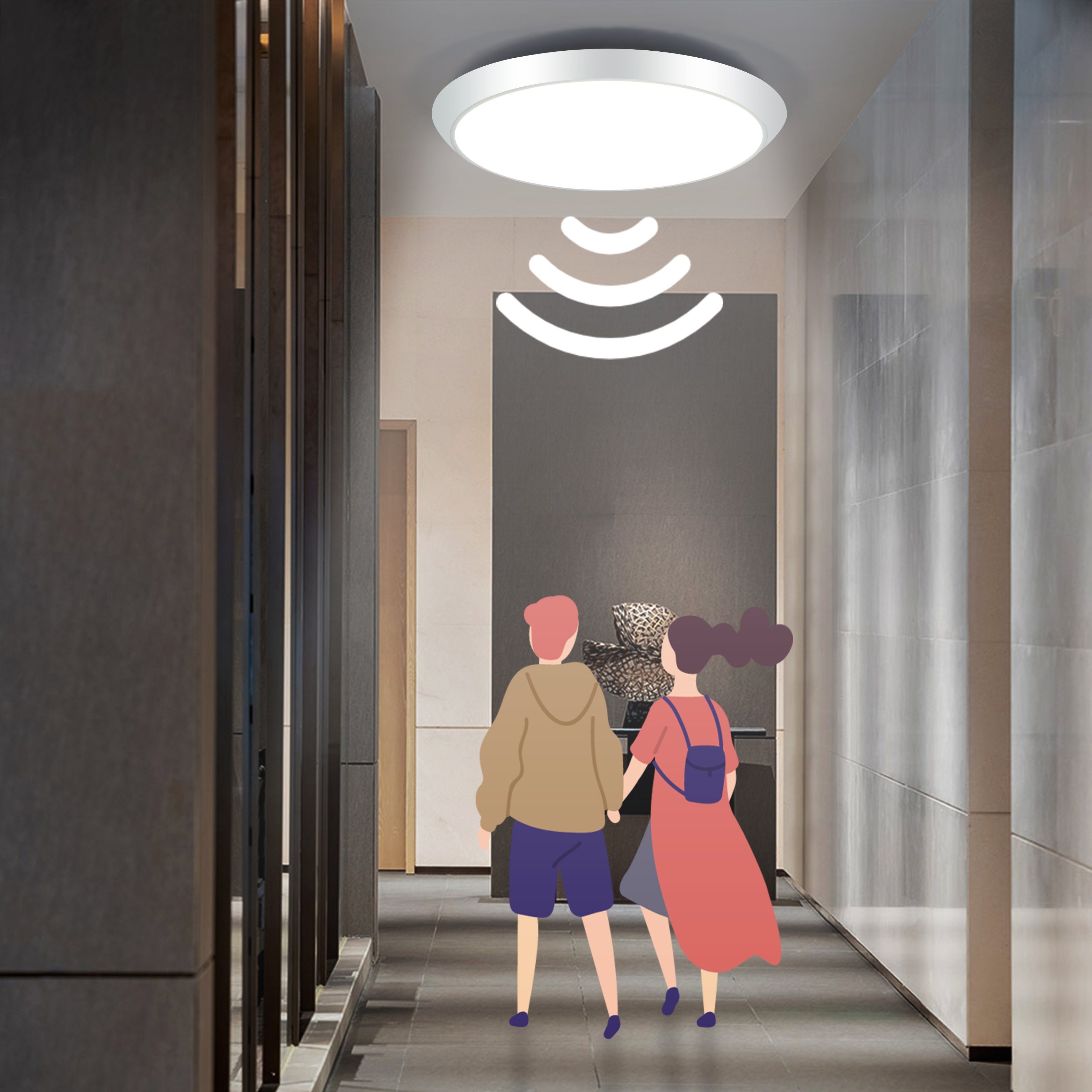 ZMH Lampa sufitowa LED z czujnikiem ruchu, do użytku wewnątrz, 15 W, do korytarza, 4000 K - 8