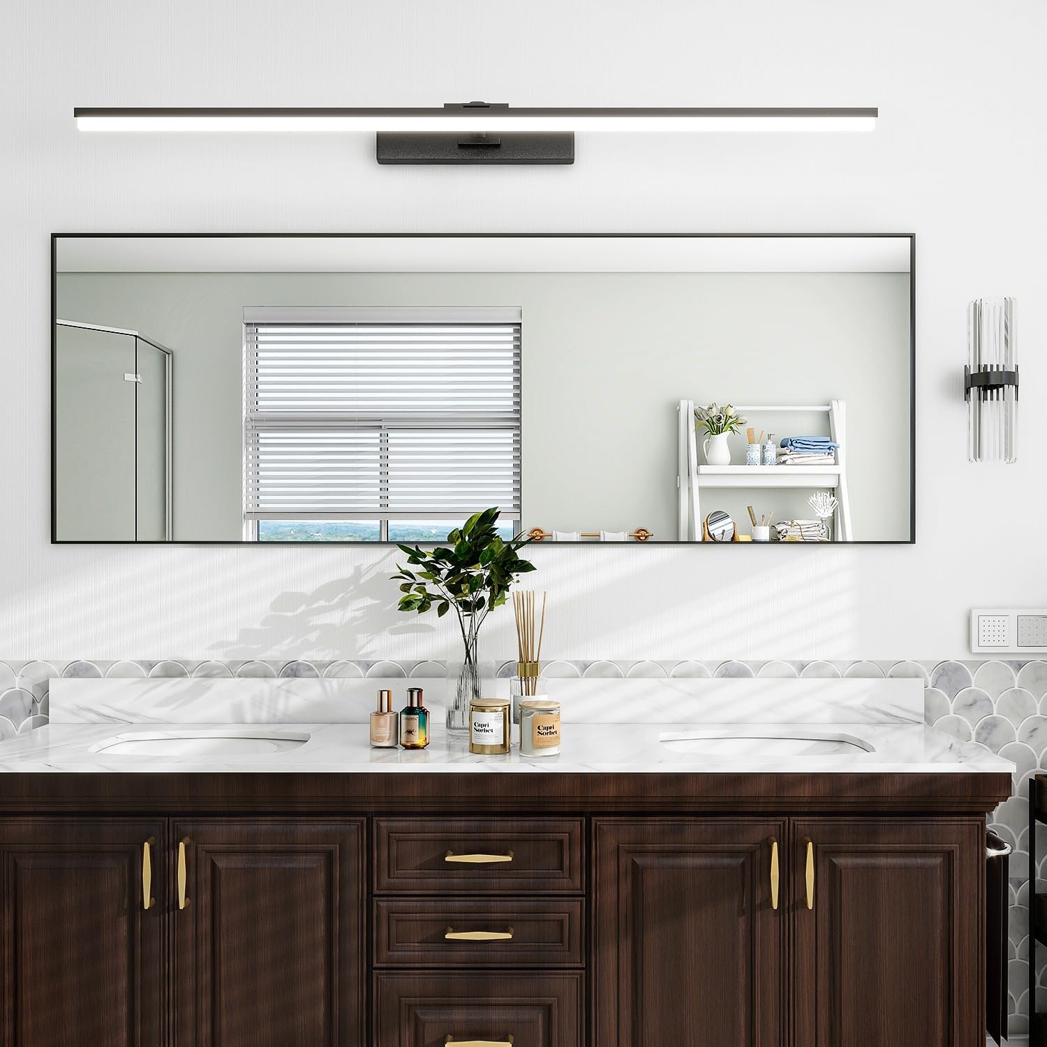 Specchio da terra 140x40 cm, cornice in alluminio nero, specchio da parete moderno da appoggiare o appendere - 3