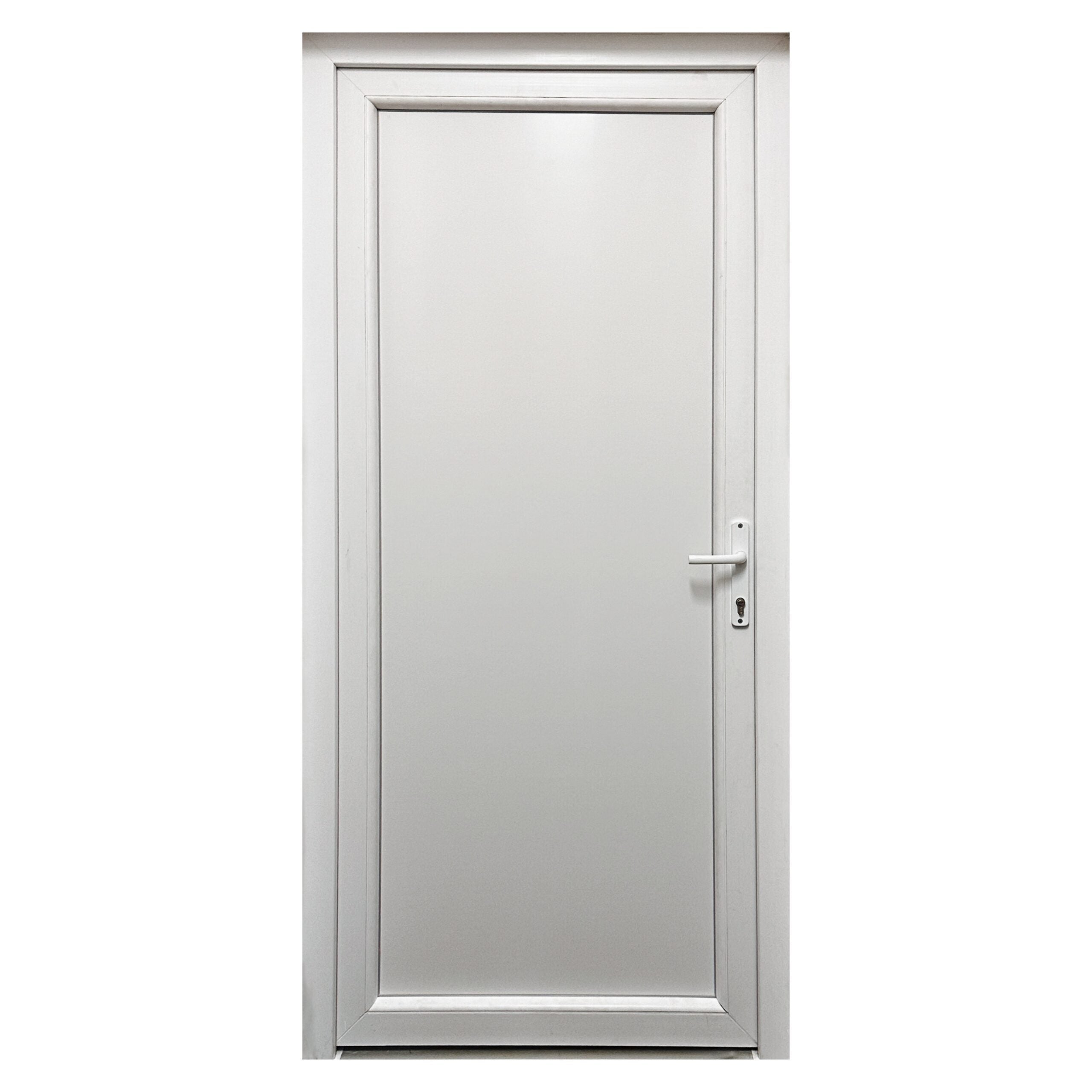Puerta de entrada blanca bàsica en PVC L80x H210, Apertura de tirar a la derecha (vista interior) - 2