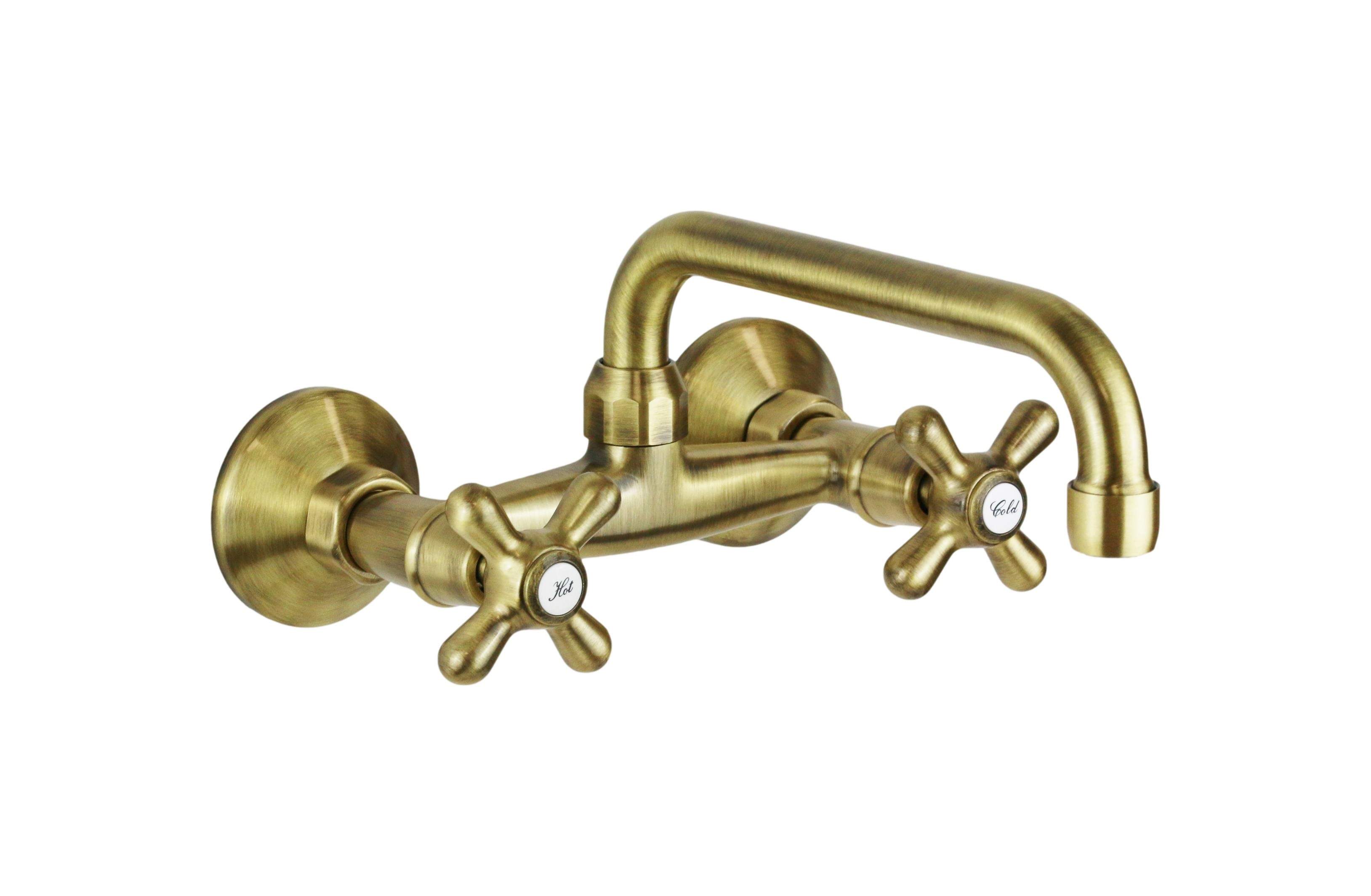 Mezclador de fregadero de cocina de pared color bronce con caño en