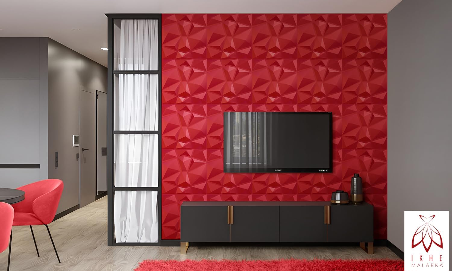 12 Plaques Murales 3D en PVC – 3 m² – Effet Diamant Red – Panneaux Décoratifs pour Murs et Plafonds – Idéal Salle de Jeu / Intérieur - 4