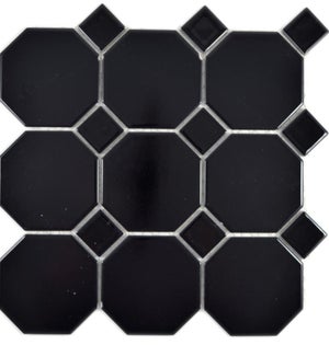 Plaque De Mosaïque Céramique Octogonale Blanc Mat Bleu Brillant - Réf. 13-OctaG464_b