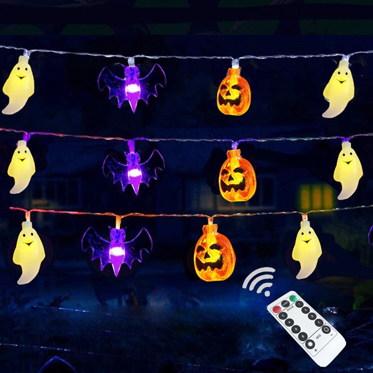 Światła na Halloween, 20 stóp 30 LED 3D dynia nietoperz duch na baterie z timerem - 8 trybów oświetlenia