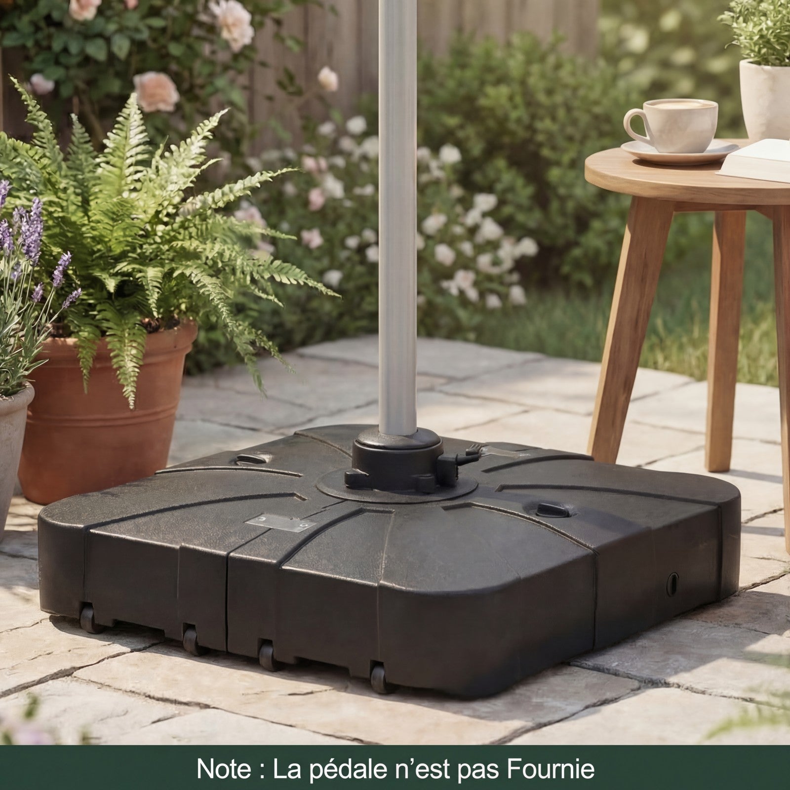 Pied de Parasol Déporté avec roulettes, Base de Parasol en HDPE Portable, Remplissable Eau & Sable 170 KG pour Jardin Terrasse Patio, Noir 88x88x20cm - 2