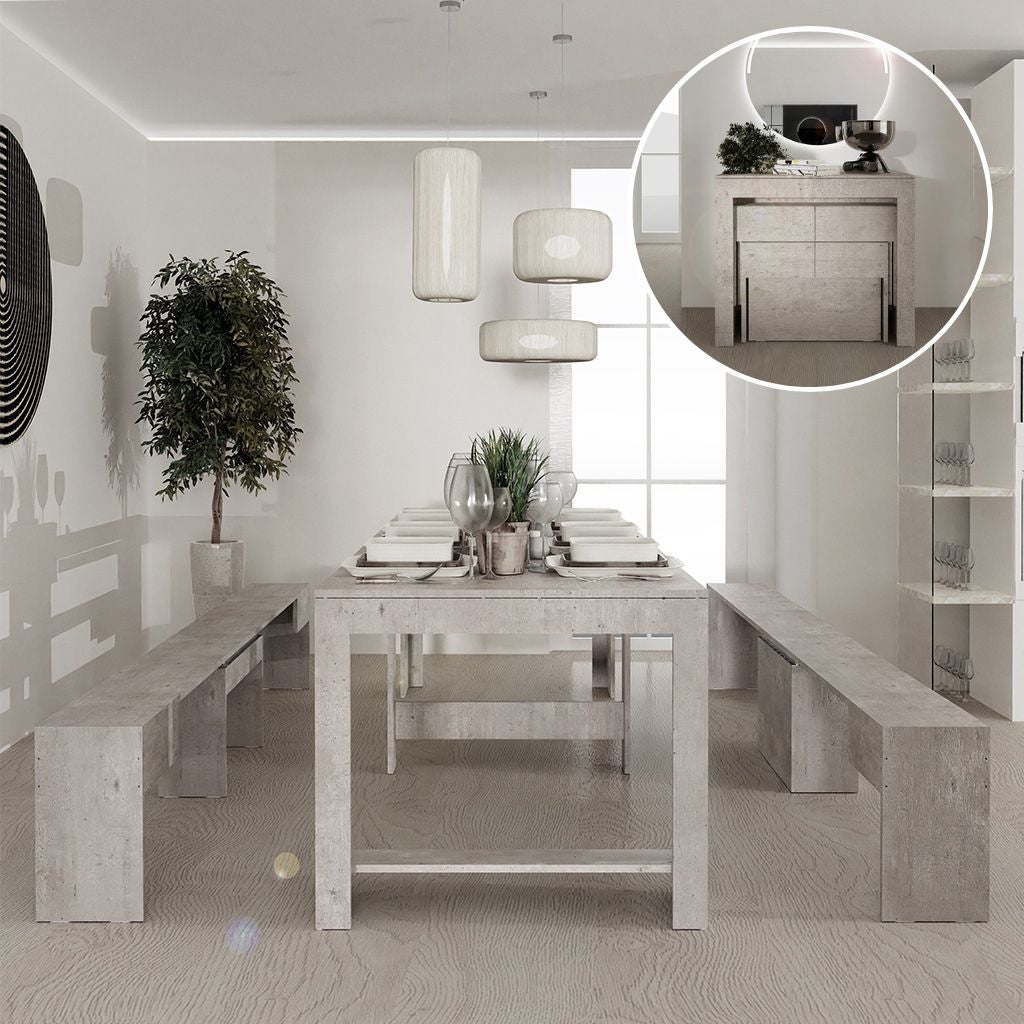 VE.CA - Kit Karen - Console Extensible - Avec 2 Bancs Extensibles - En Aluminium - Dimensions : 90 X 77 X 51,5 à 300 Cm - Couleur : Pétrole - Mobilier, Cuisine, Maison - Fabriqué En Italie