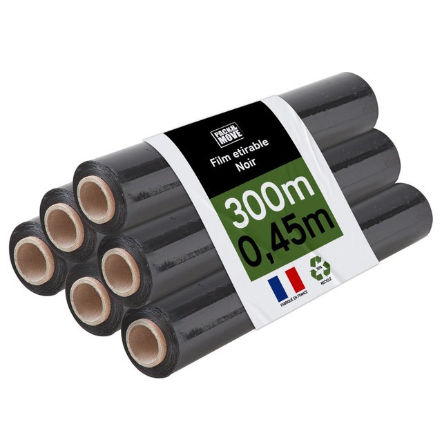 Film étirable noir - Protection meubles et palette - 300 m - Lot 6 rouleaux - Déménagement et emballage