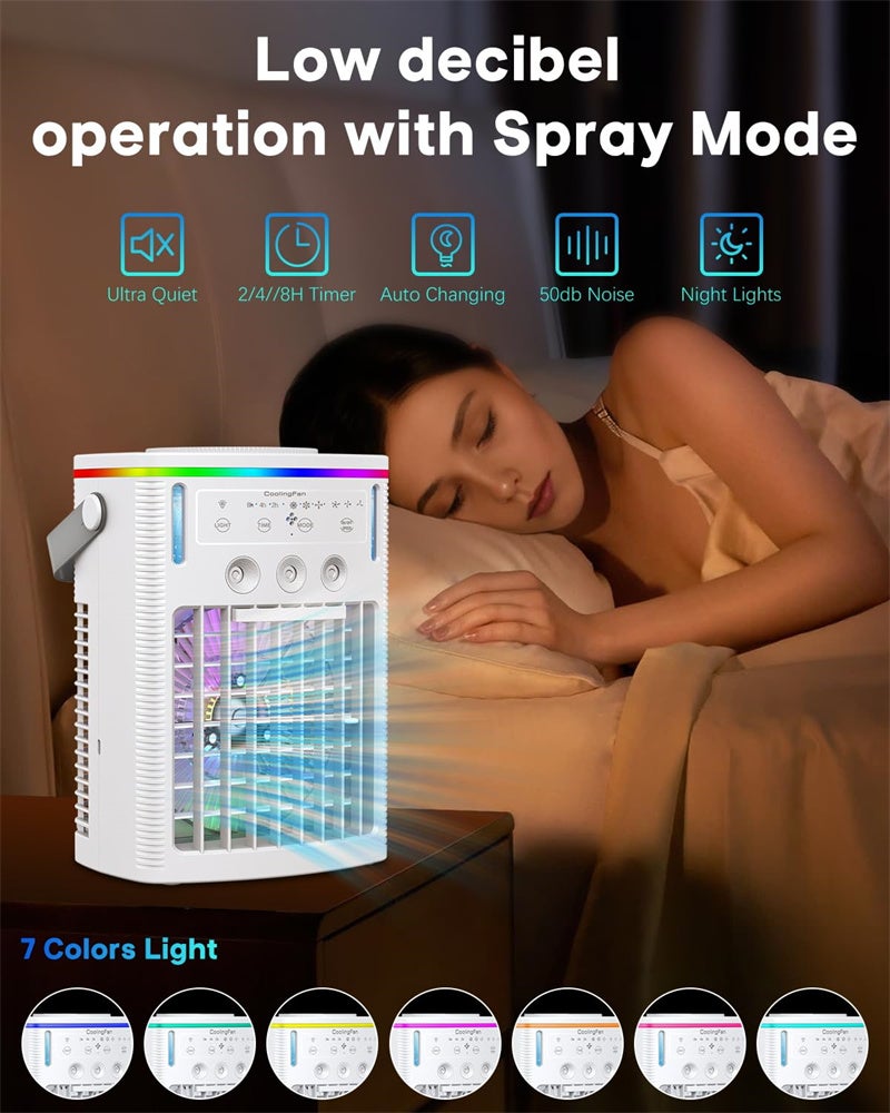 Climatiseur portable, mini climatiseur mobile évaporatif à double buse 1000 ml, avec télécommande, 3 vitesses, 7 couleurs d'éclairage, pour chambre - 6