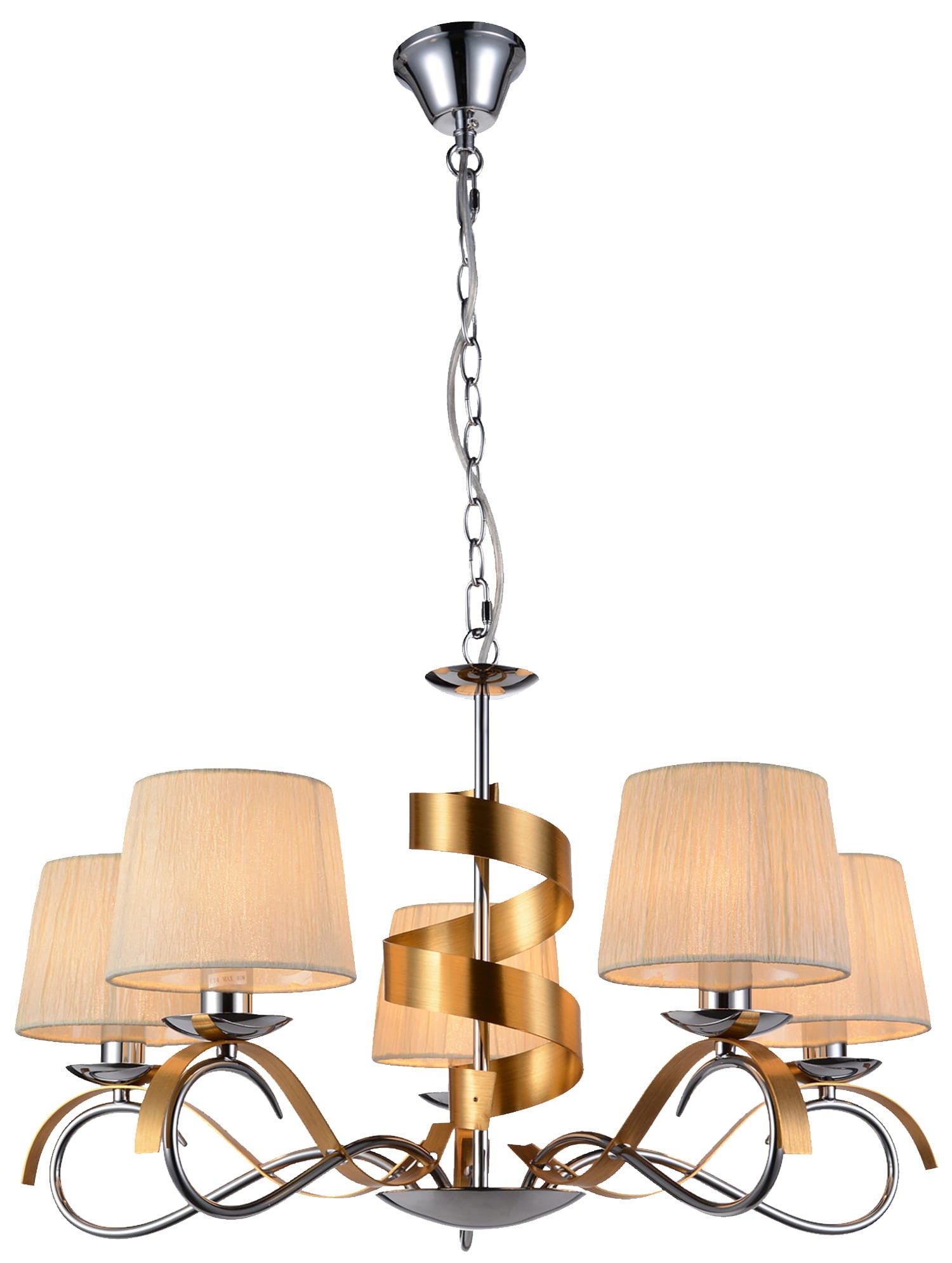 Lampa wisząca Denis chromowana-biała-złota 5xE14x40W wym: 100 x 68 x 68 cm metal Candellux