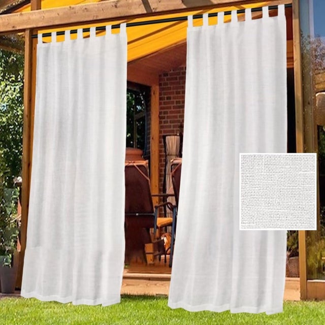 (2 szt.) Zasłony lniane teksturowane, przezroczyste, odpowiednie na balkony, schody, pergole i do ogrodu, białe, 132 x 213 cm