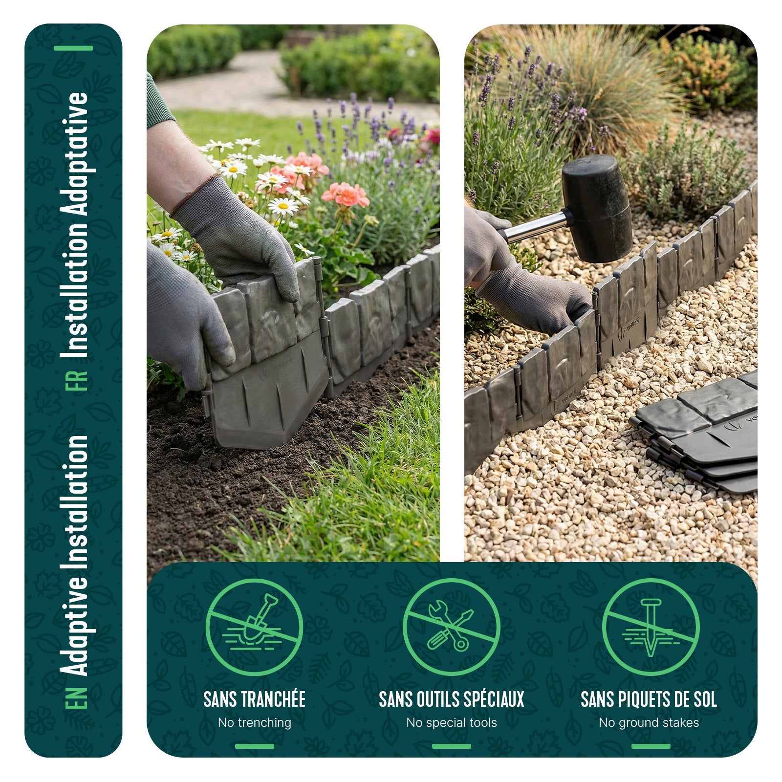 Bordure de jardin imitation pierre 26.7m gris - hauteur 14cm - clôture gazon décorative ultra résistant - lot de 175 - VOUNOT® - 6