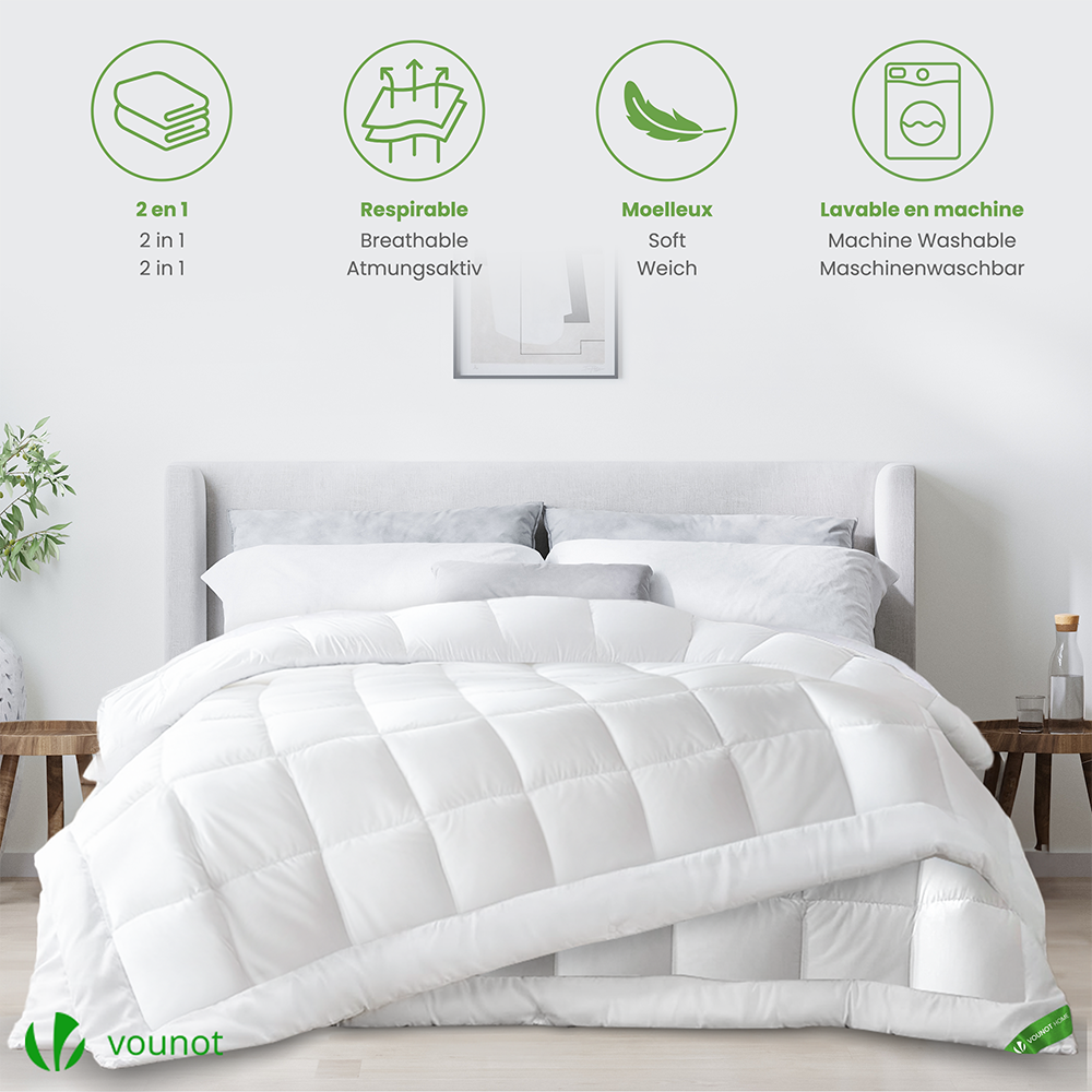 Couette 4 saisons doux 3 en 1 avec rembourrage polyester 500gsm 200x200cm blanc VOUNOT® - 6