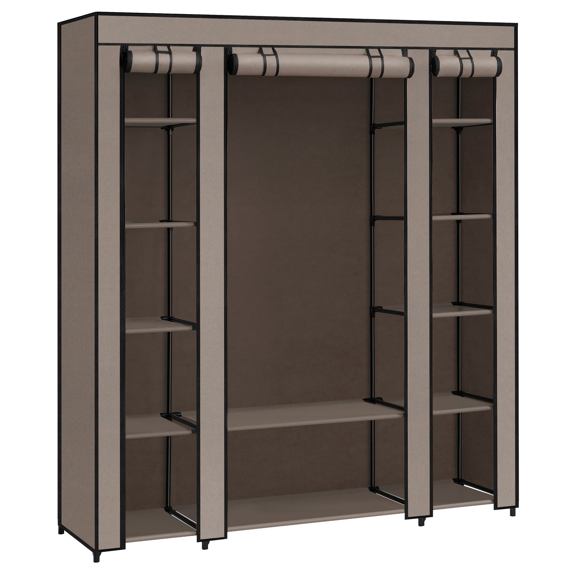 Armoire de Rangement Penderie à vêtement Pliable 11 Compartiments et 1 Tringle en Tissu + Fer, 150x46x179cm, Noir