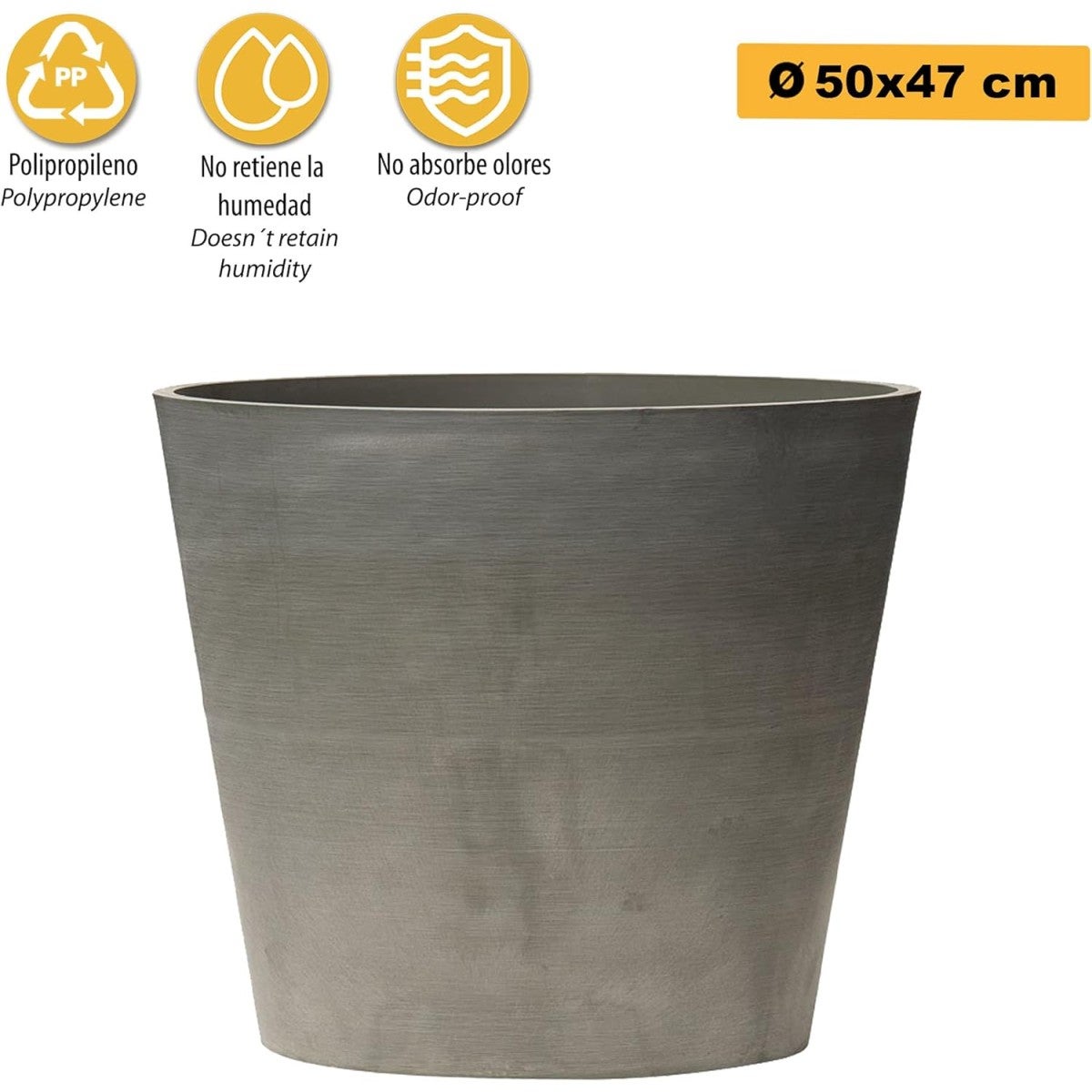 Dehner Palermo - Vaso per fiori in plastica leggera effetto ardesia, colore antracite, per interni ed esterni, per piante, resistente al gelo, ca. 50 x 50 x 40 cm