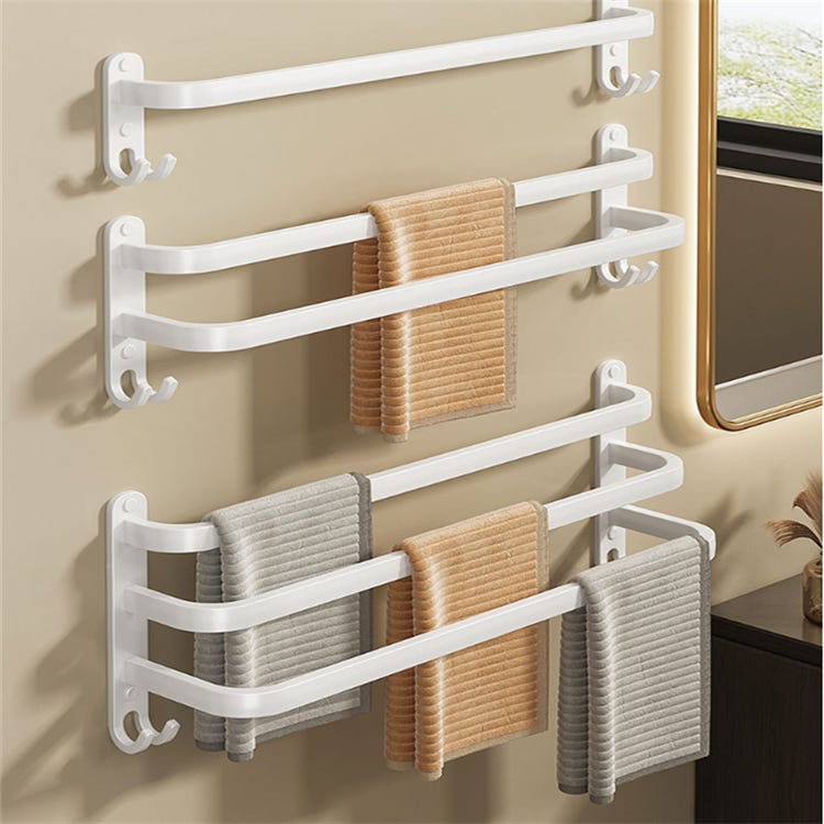 Support Mural pour Serviettes Blanc - Range-Serviettes Suspendu pour Salle de Bain - Sans Perçage - Organisation et Élégance Triple 50cm - 3