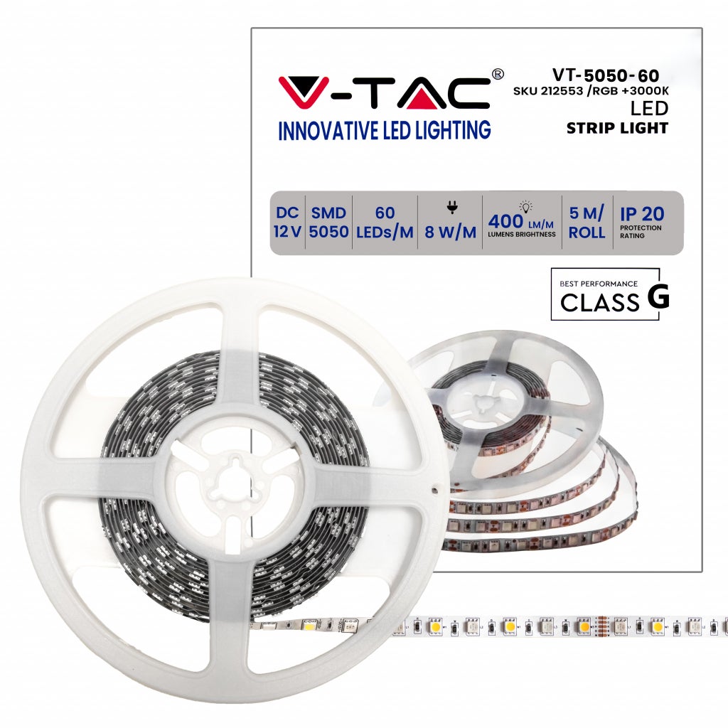 Taśma LED SMD5050 8W/m 5m 60 LED/m 12V RGB + 3000K IP20 10mm