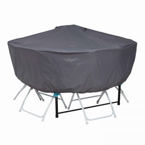 DKHLYB Housse Ronde Table Jardin 100x100 Cm – 600D Imperméable, Anti-Déchirure, Cordon + Boucles, Protection Extérieure Tout Saison