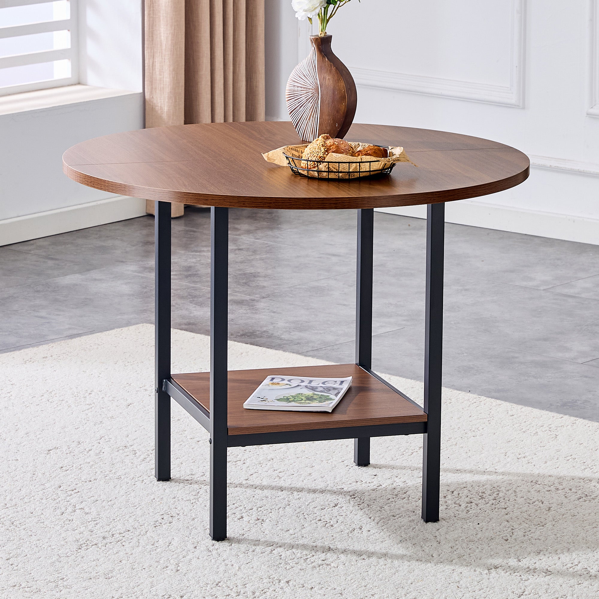Table de salle à manger ronde avec étagère de rangement, structure en ...