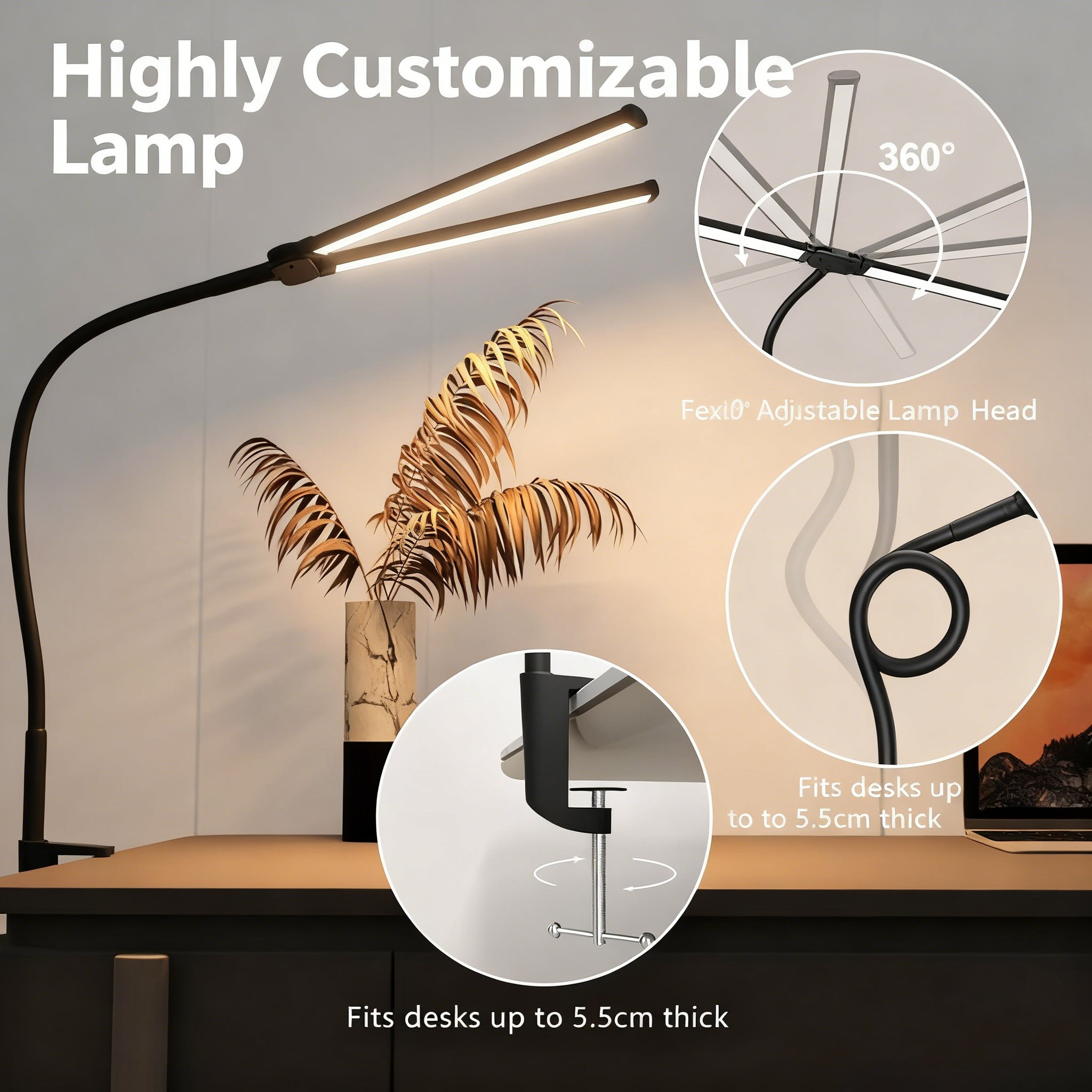 Lampe de bureau LED architecte, 3 couleurs 10 niveaux réglables, lumière anti-éblouissement, idéale pour lecture, étude et travail créatif - 4