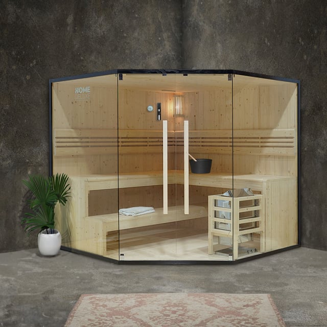 Home Deluxe - Sauna traditionnel - Shadow XL BIG - 200 x 200 x 190 cm - pour 6 personnes - bois d'épicéa, four de sauna inclus I Sauna à vapeur Sauna