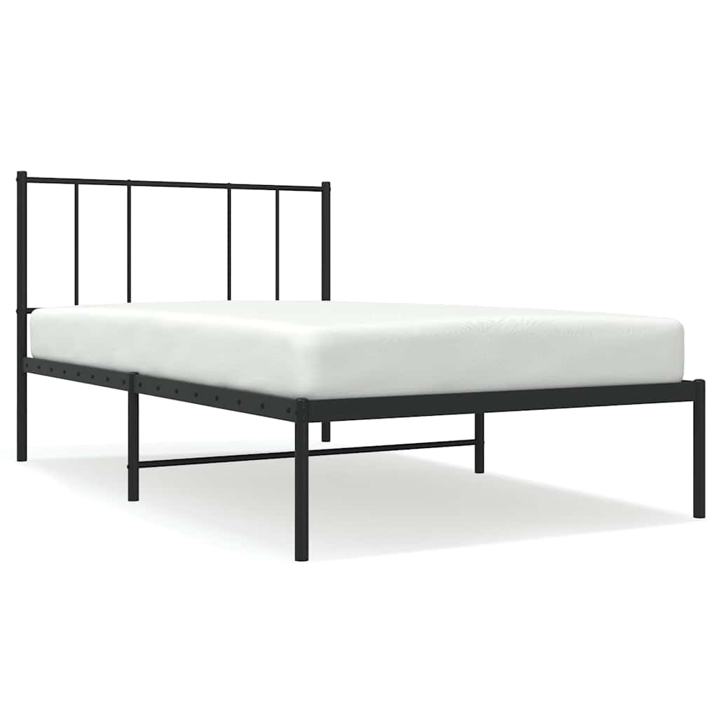 Łóżko Metalowe Czarne Rama Łóżka Ze Stelażem Do Sypialni Pokoju 75x190 cm