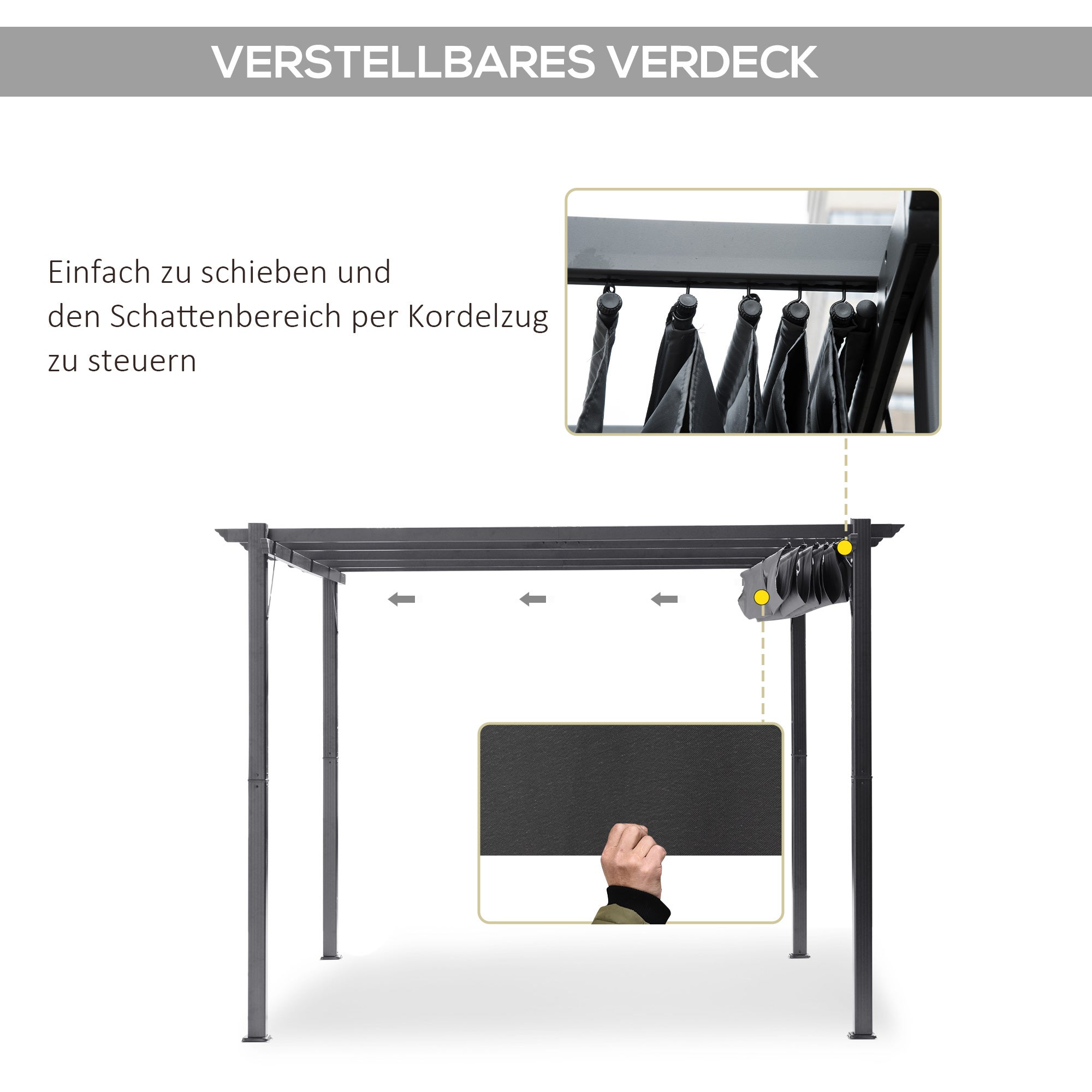 Toit de patio du kiosque Pergola avec toit ouvrant Jardin Alu gris charbon + gris foncé 3x3x2,23 m - 6