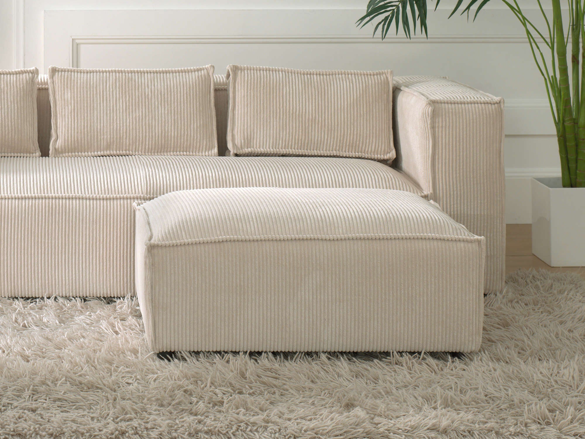 Pouf en velours côtelé 93*73*39 cm beige - STELLA - Best Mobilier - 2