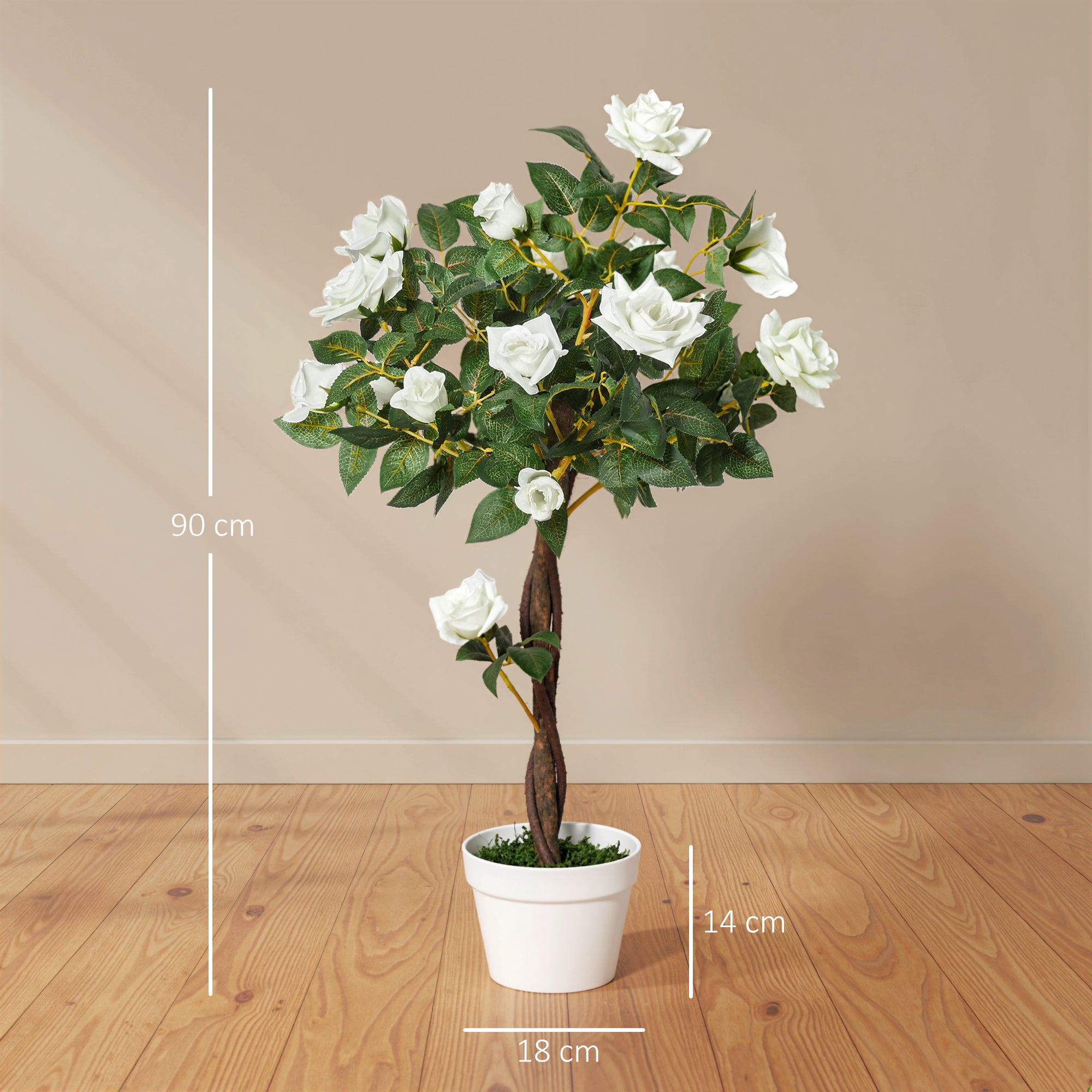 Plante Artificielle Rose Blanche 90cm - 21 Fleurs 350 Feuilles avec Pot Ciment Intérieur Extérieur - 2