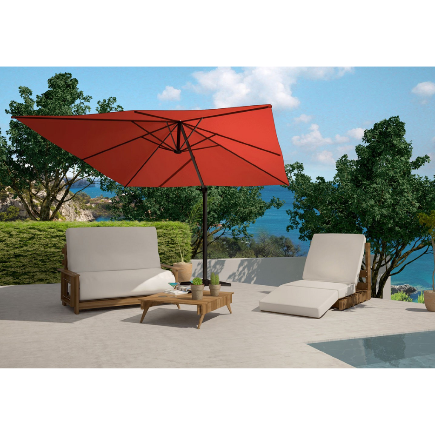 Parasol terracotta déporté rectangle 3 x 4 m rotatif à 360 CESARE - 3