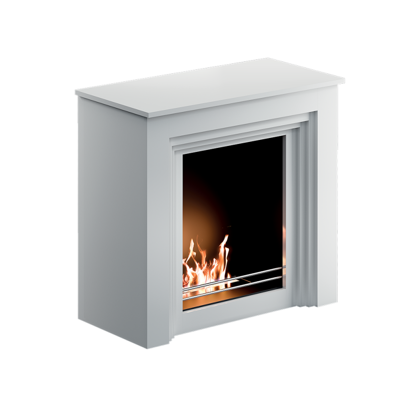 Chimenea biológica de pie falcade bianco de 2 kw – estructura de madera ensamblada, frontal de cristal – sistema de aire tecno