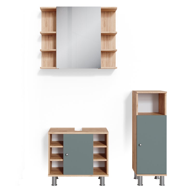 Vicco Zestaw mebli łazienkowych Fynn, Zielony, 3 części, z szafką środkową