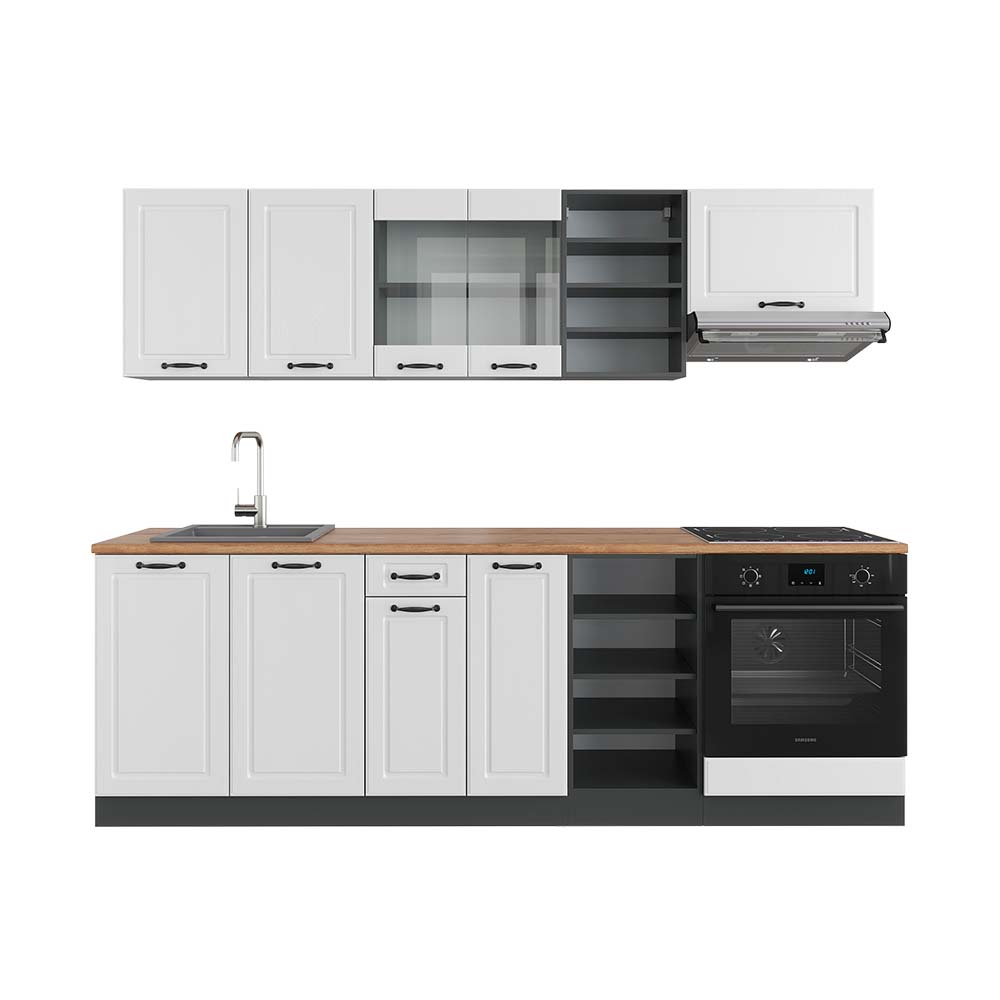 Vicco Zabudowa kuchenna R-Line, Biały dworek/antracyt, 240 cm , BP Dąb