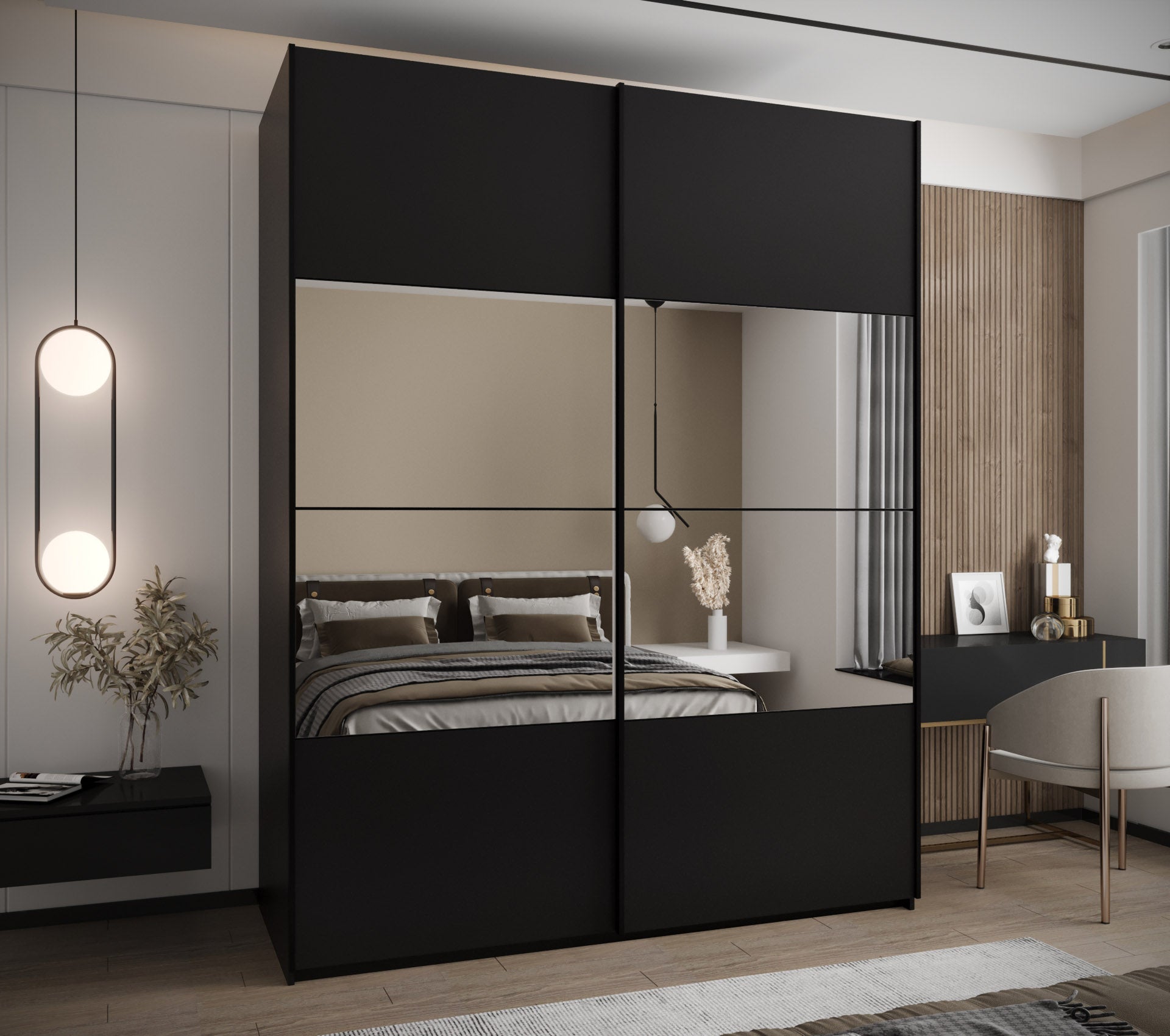 Szafa przesuwna wysoka Lux 4 190 x 64 x 245,5 cm czarny + czarny + u. czarny - Abiks Meble - 2