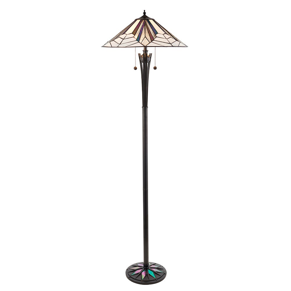 Lampa stojąca włączniki na sznureczkach ASTORIA czarna 2xE27x20W szkło wym:156x48x48cm IP20 Tiffany