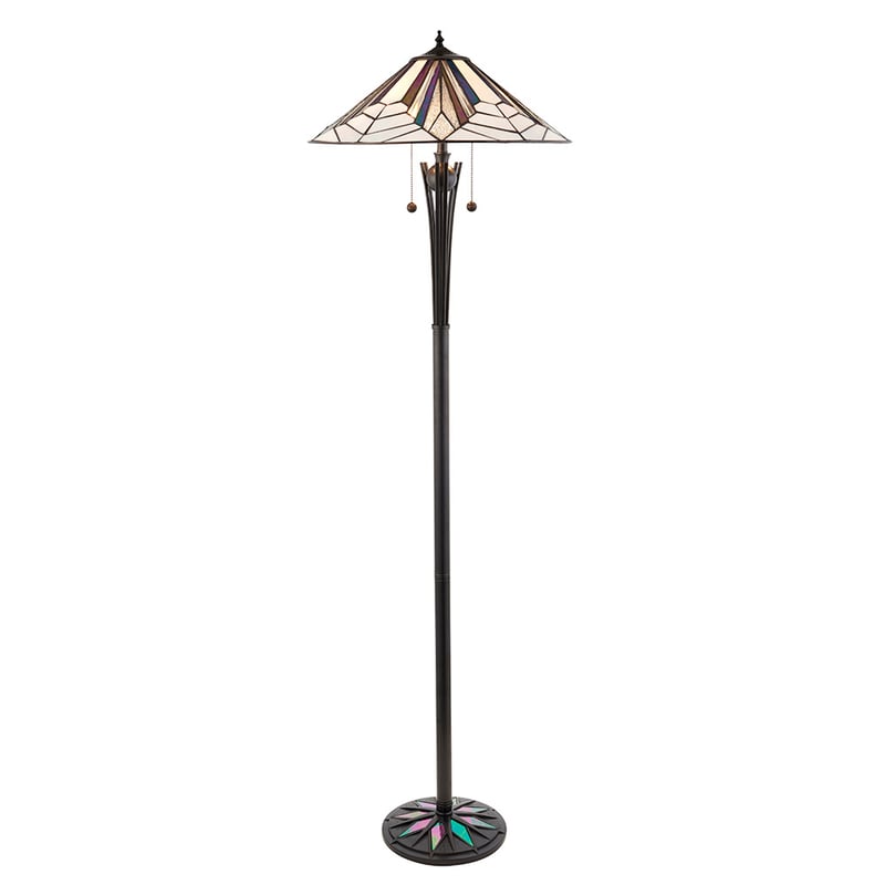 Lampa stojąca włączniki na sznureczkach ASTORIA czarna 2xE27x20W szkło wym:156x48x48cm IP20 Tiffany