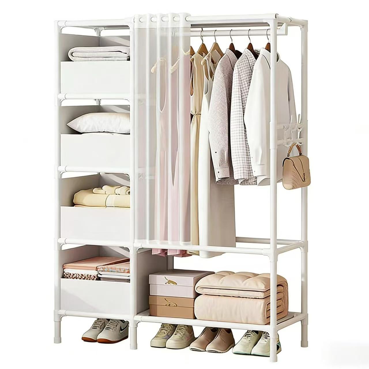 Qwinern  Armario Sencillo Para Dormitorio, Con Cajas De Almacenaje, Ganchos Y Estantes, Perchero Abatible, Apto Para Vestidores Y Dormitorios. Clara , Leroy Merlin