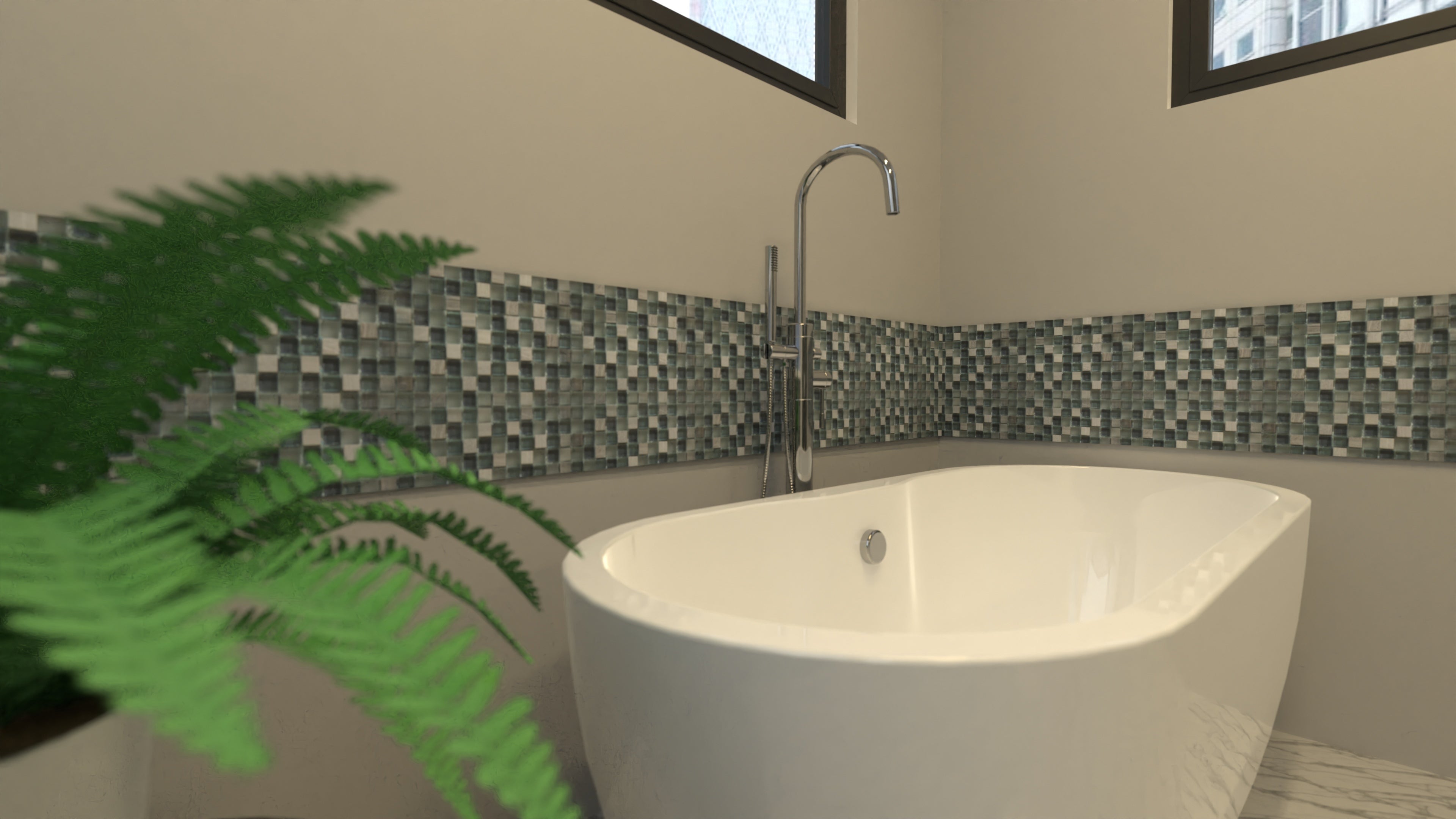 1 arkusz mozaiki z mieszanki kamienia i siatki szklanej w kolorze szarym do łazienki i kuchni. Grubość 8 mm.